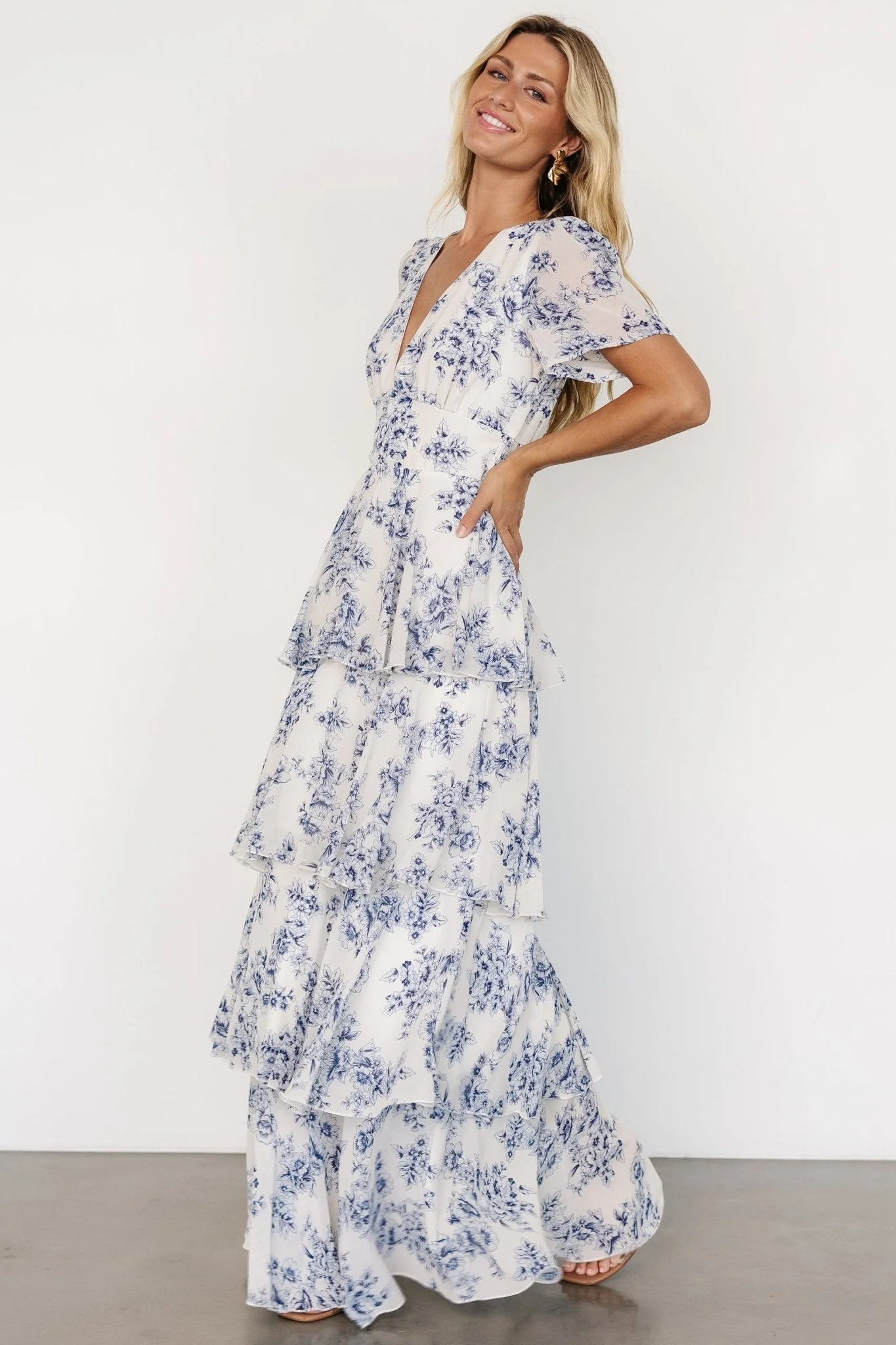 Montaigne Ruffle Maxi Dress | Off White + Blue