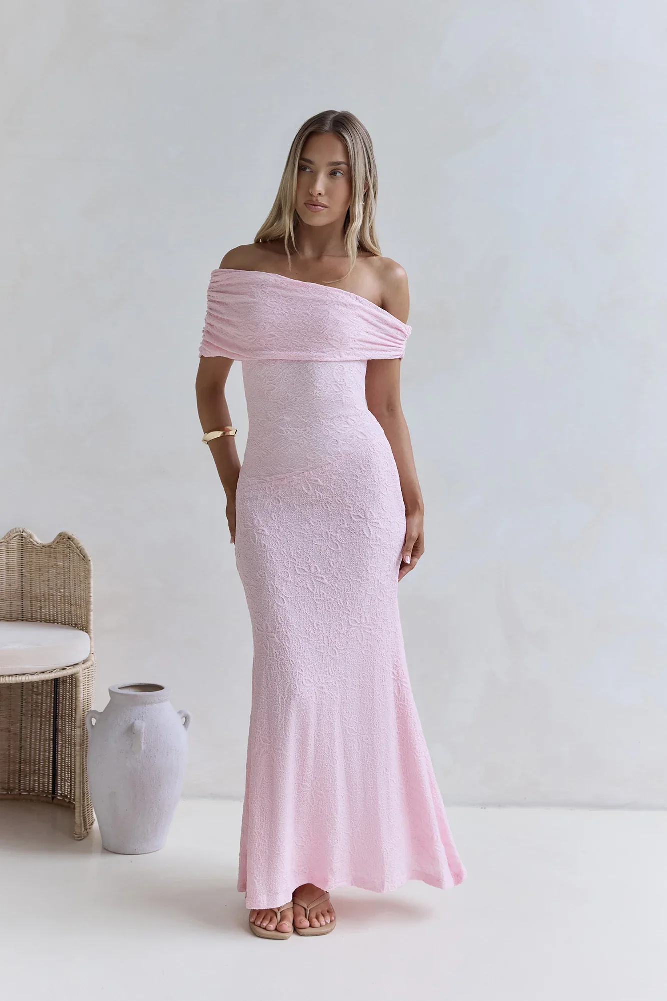Sea And Selfies Off Shoulder Maxi Dress Pink