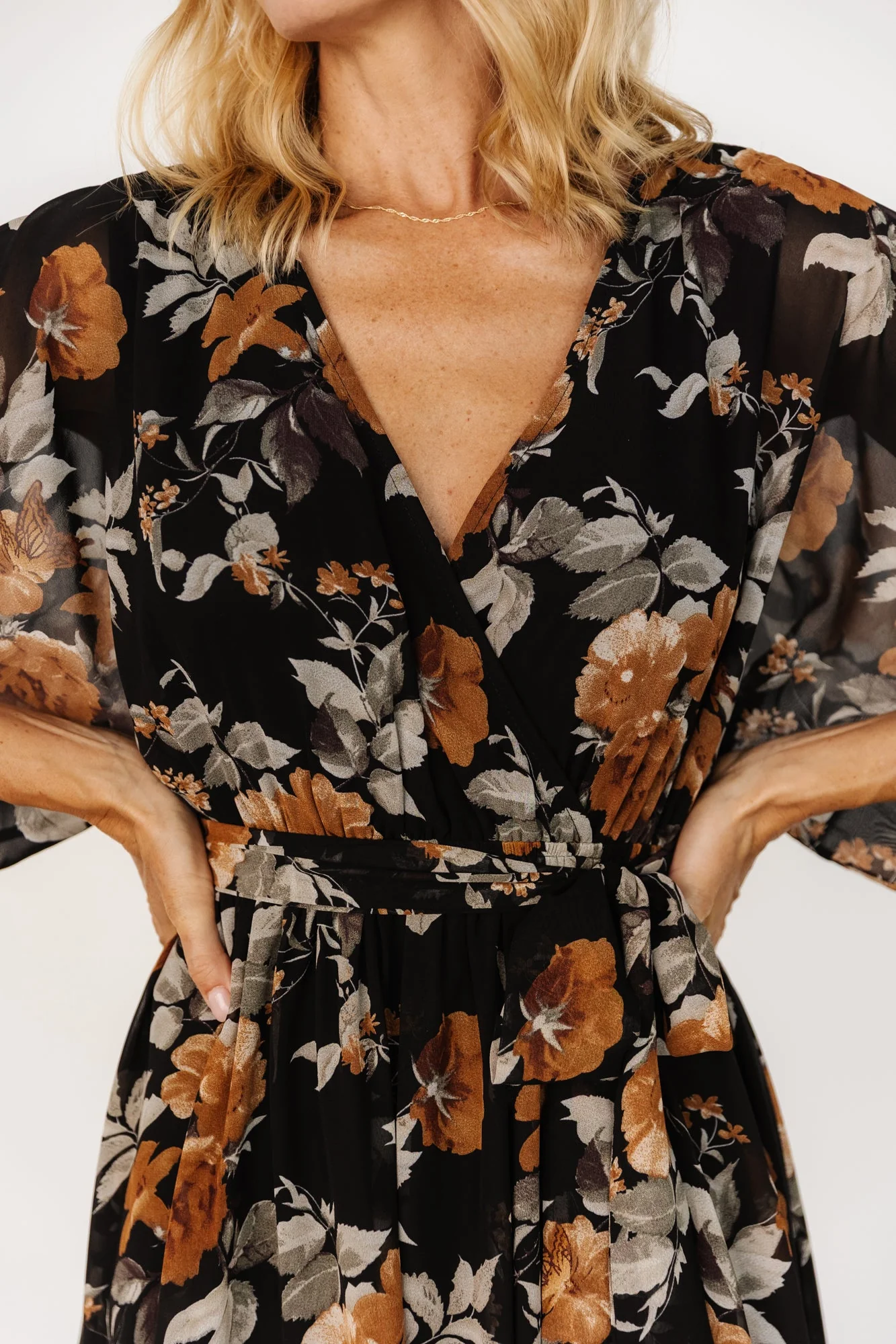 Kia Kimono Maxi Dress | Black + Copper Floral