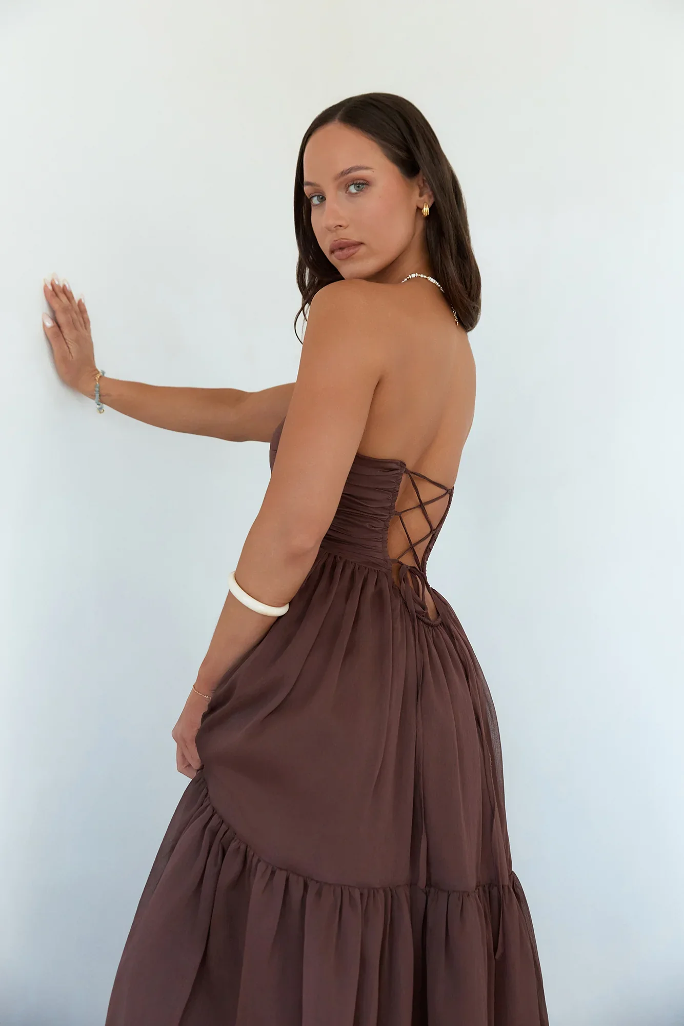 Unforgettable Style Strapless Maxi Dress Brown