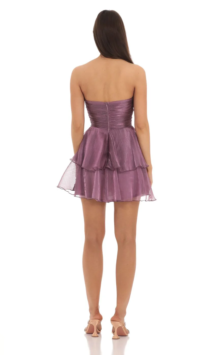 Petal Ruffle Strapless Dress in Purple