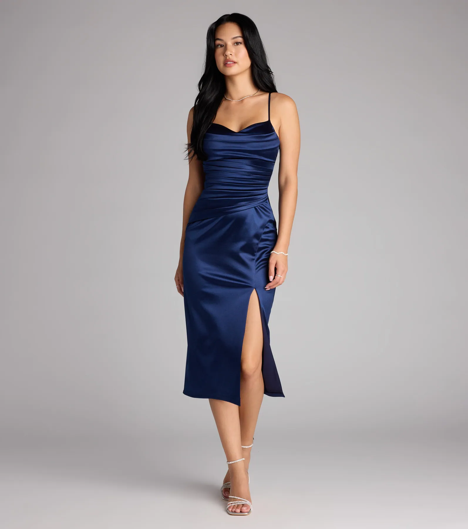 Melody Satin Slit Midi Formal Dress