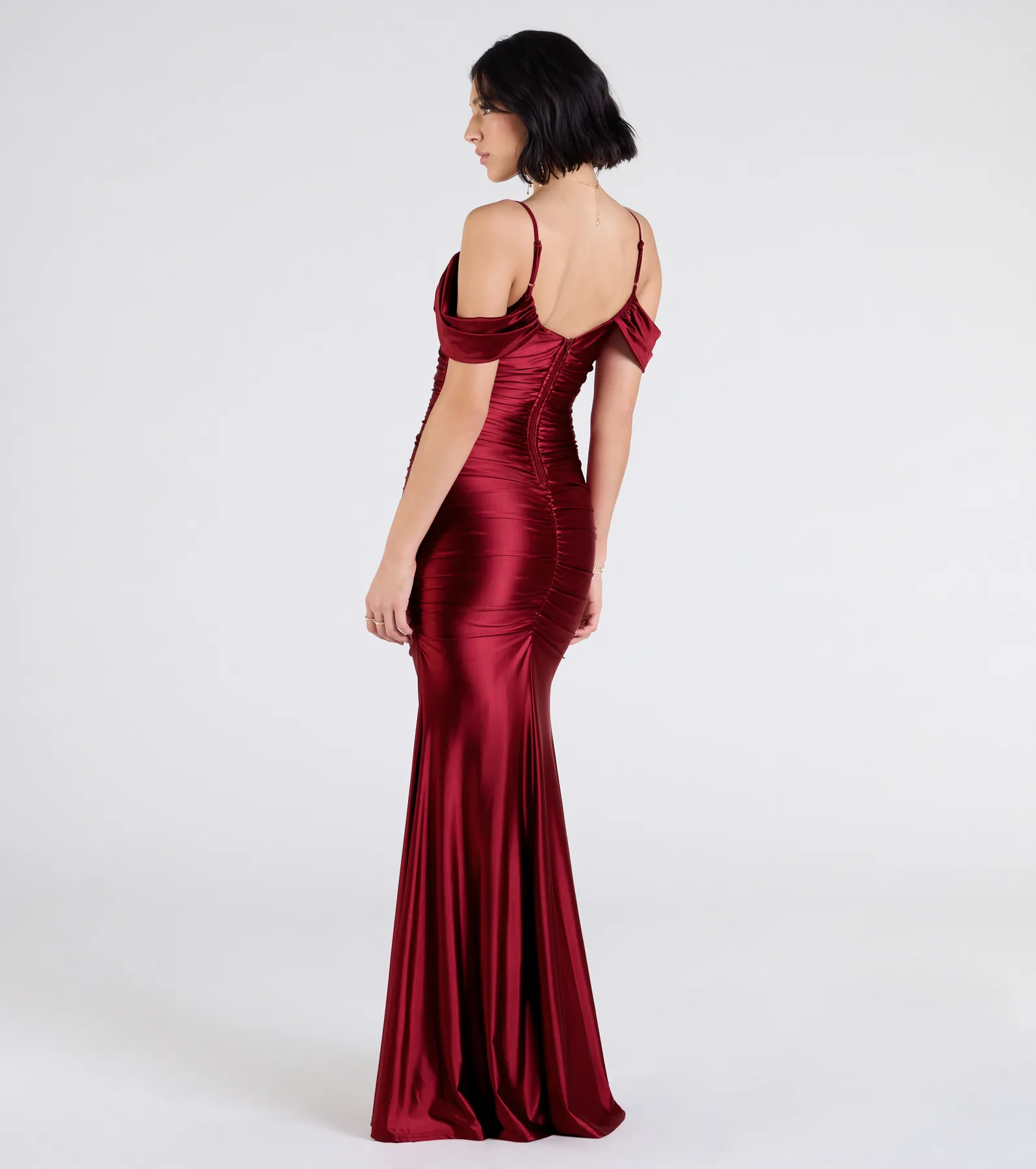 Jelene Cold-Shoulder Mermaid Satin Formal Dress