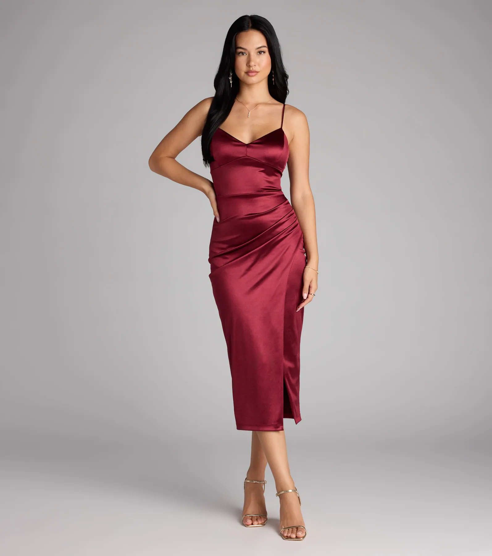 Tori Lace-Up Satin Midi Formal Dress