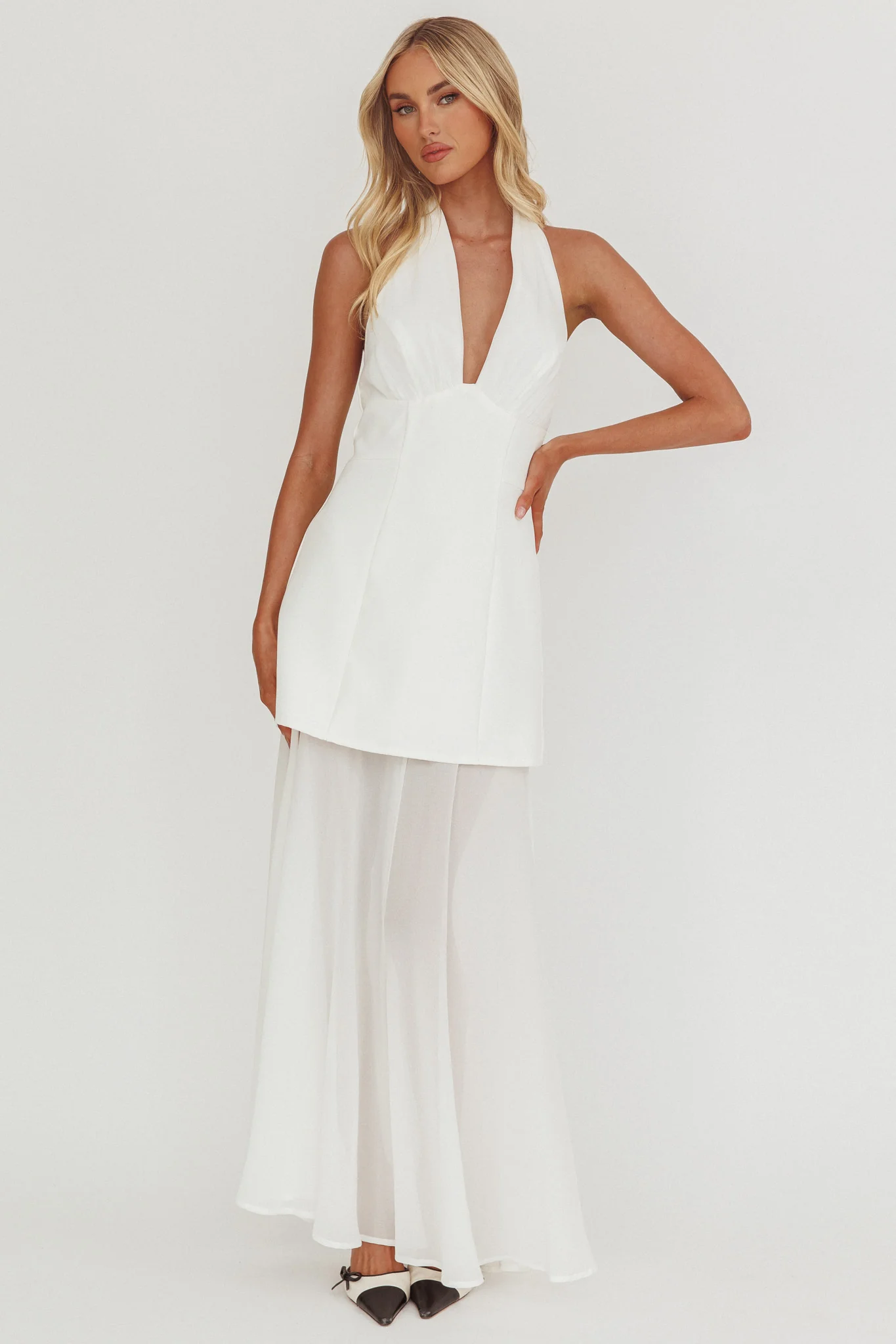 Opulent Halterneck Layered Maxi Dress White
