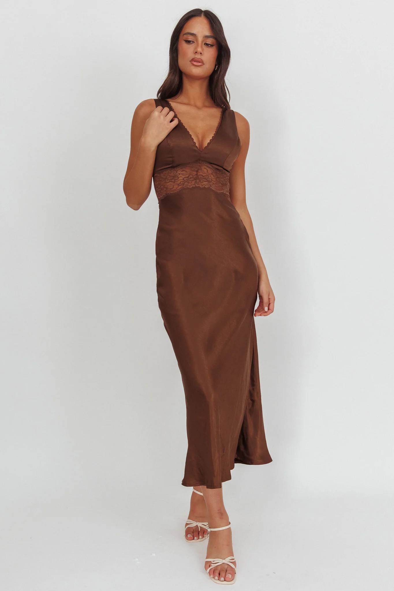 So Sweet Lace Trim Maxi Dress Chocolate