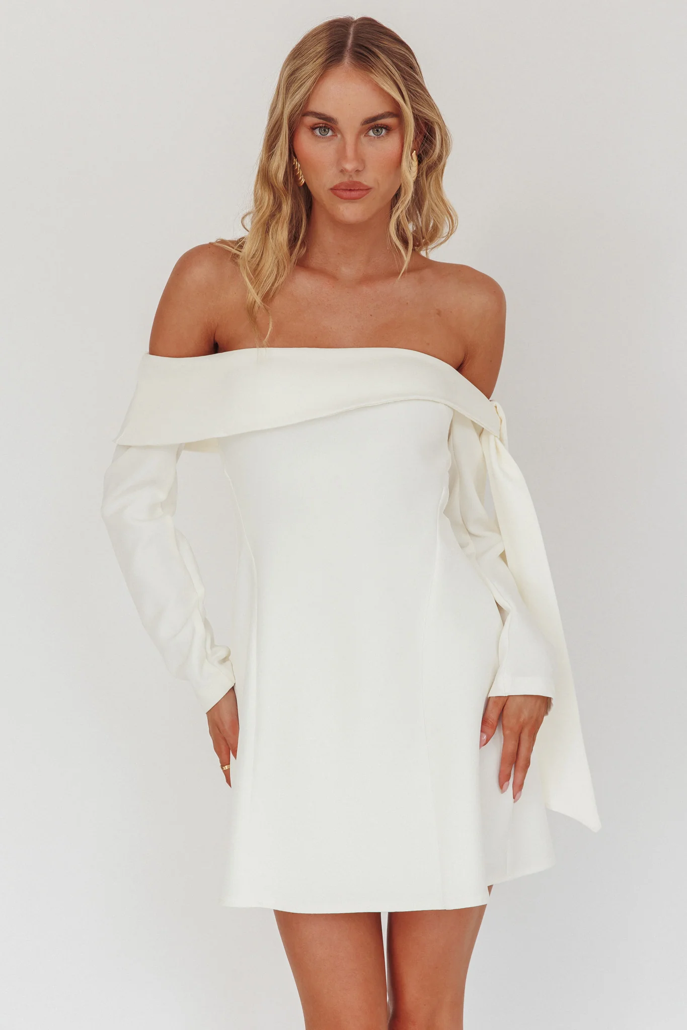 Aurora Sky Off-Shoulder Tie Mini Dress White