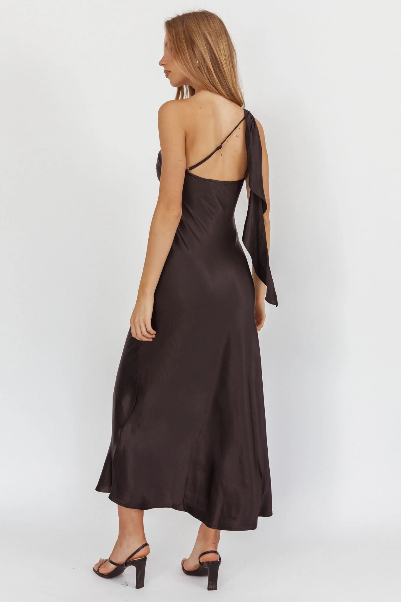 Carmel One-Shoulder Sash Maxi Dress Black