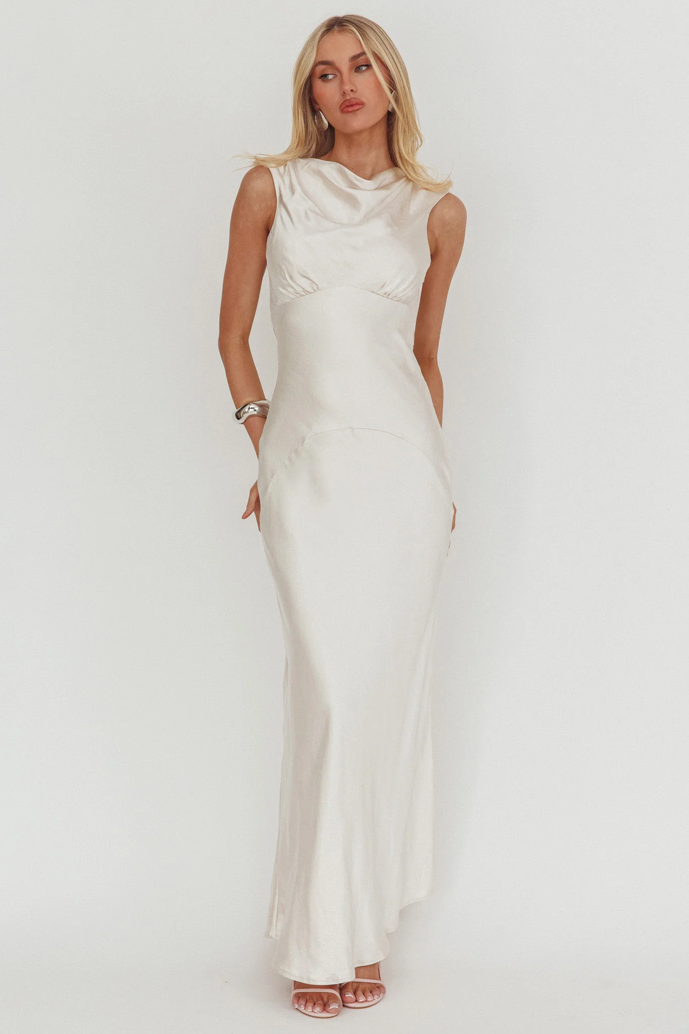 Cheers To You Cowl Back Maxi Dress Oyster