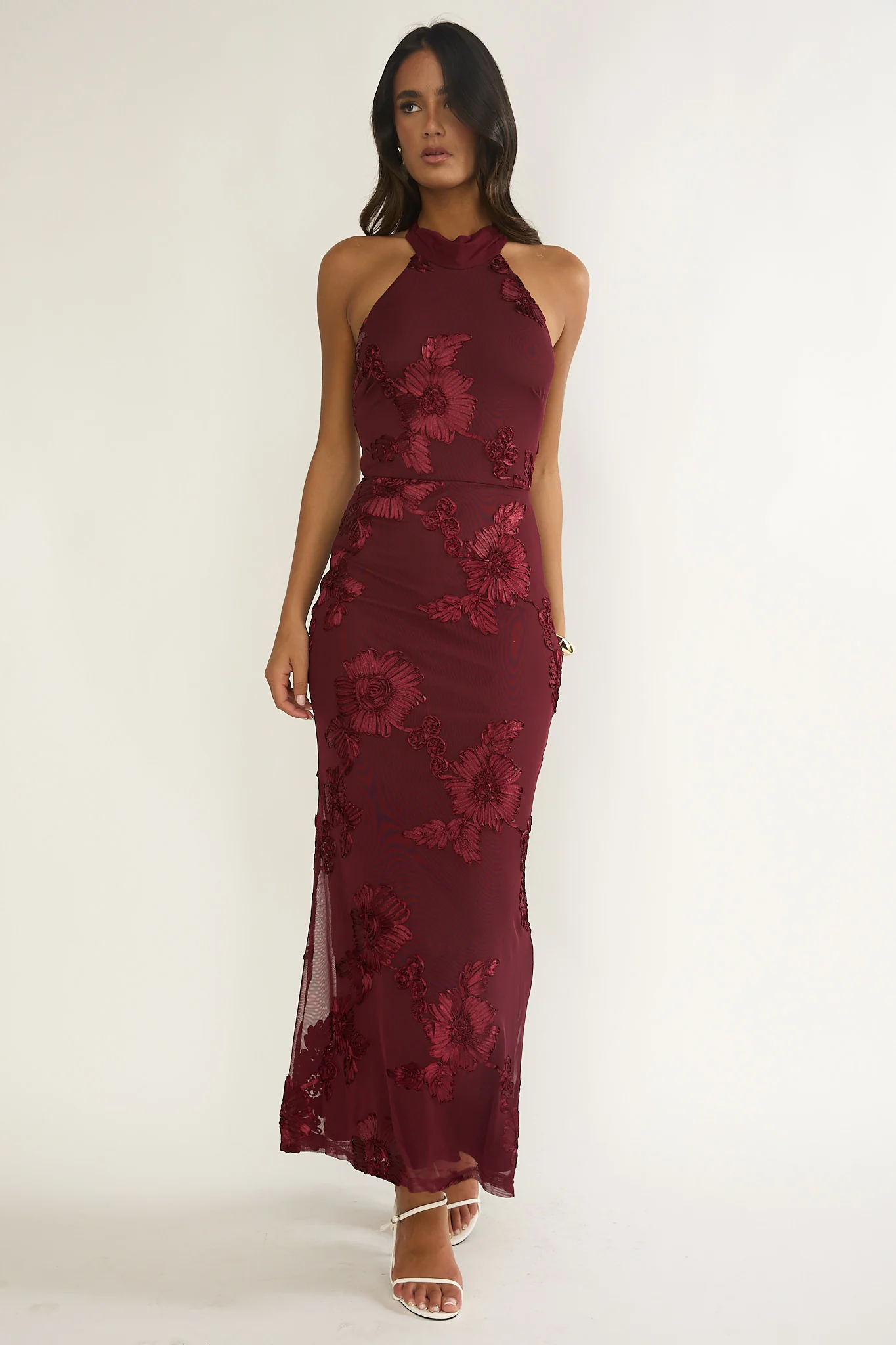 Shana Halterneck Maxi Dress Embellished Wine