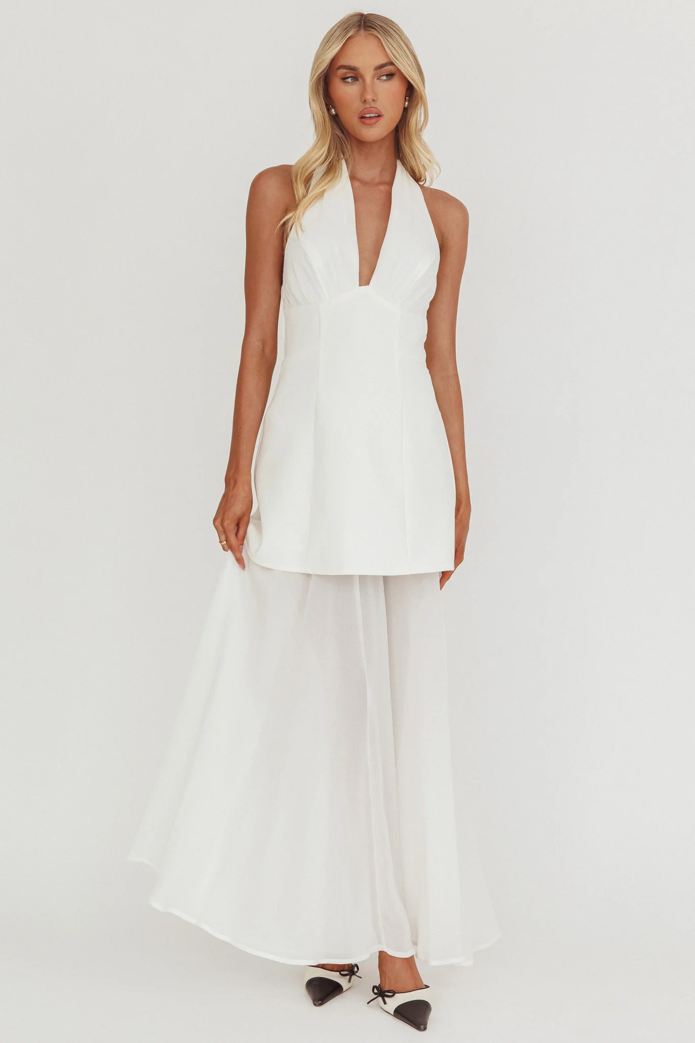Opulent Halterneck Layered Maxi Dress White