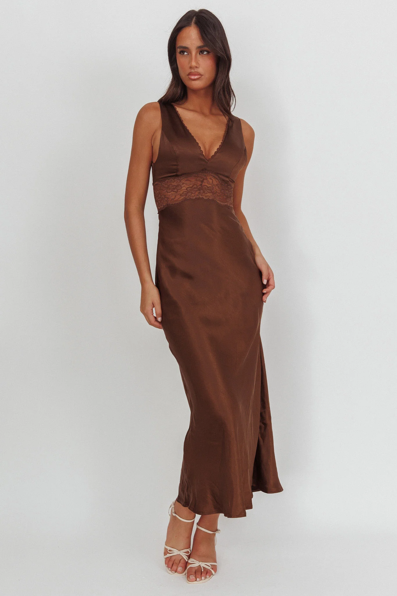 So Sweet Lace Trim Maxi Dress Chocolate