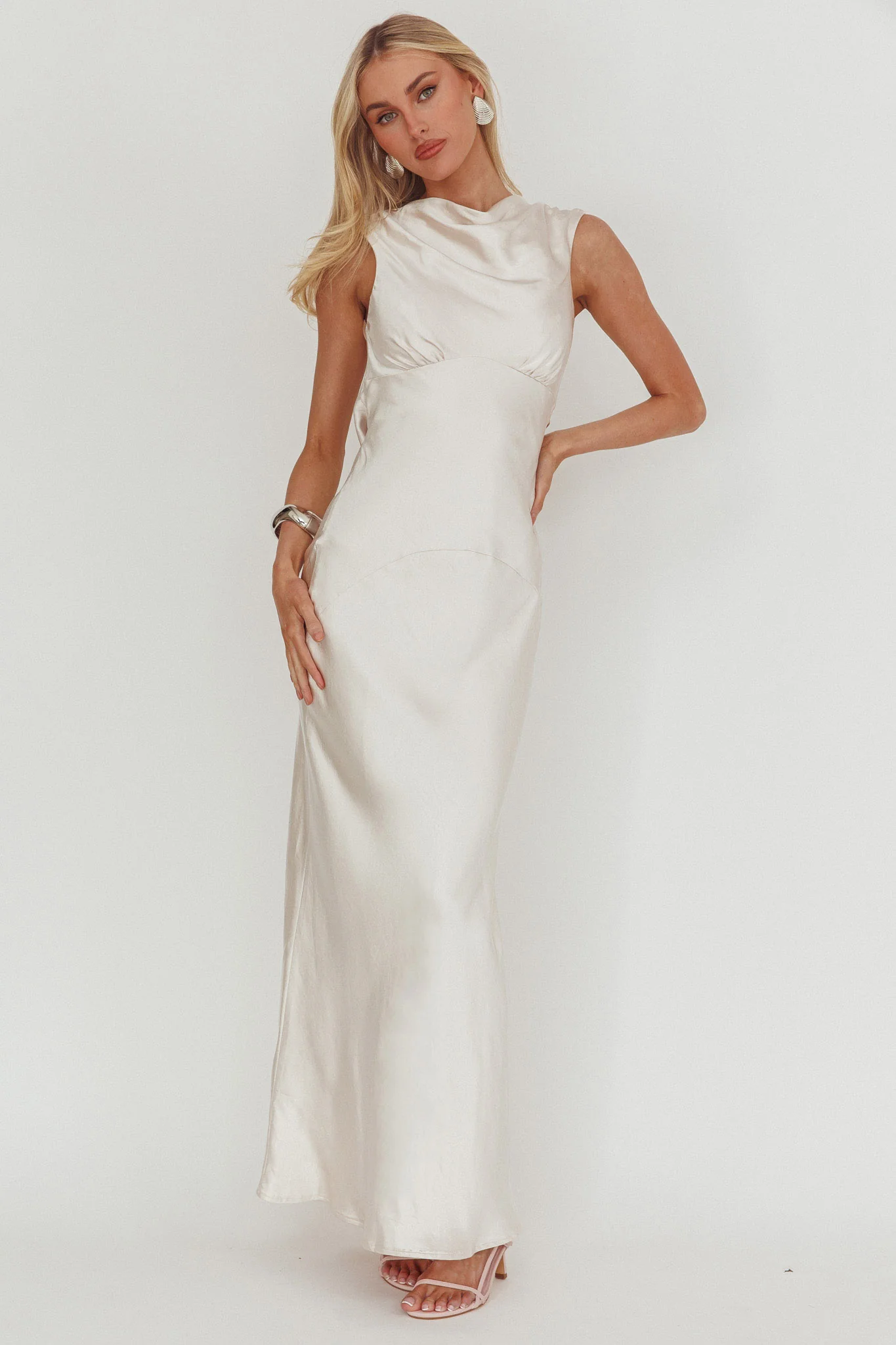Cheers To You Cowl Back Maxi Dress Oyster