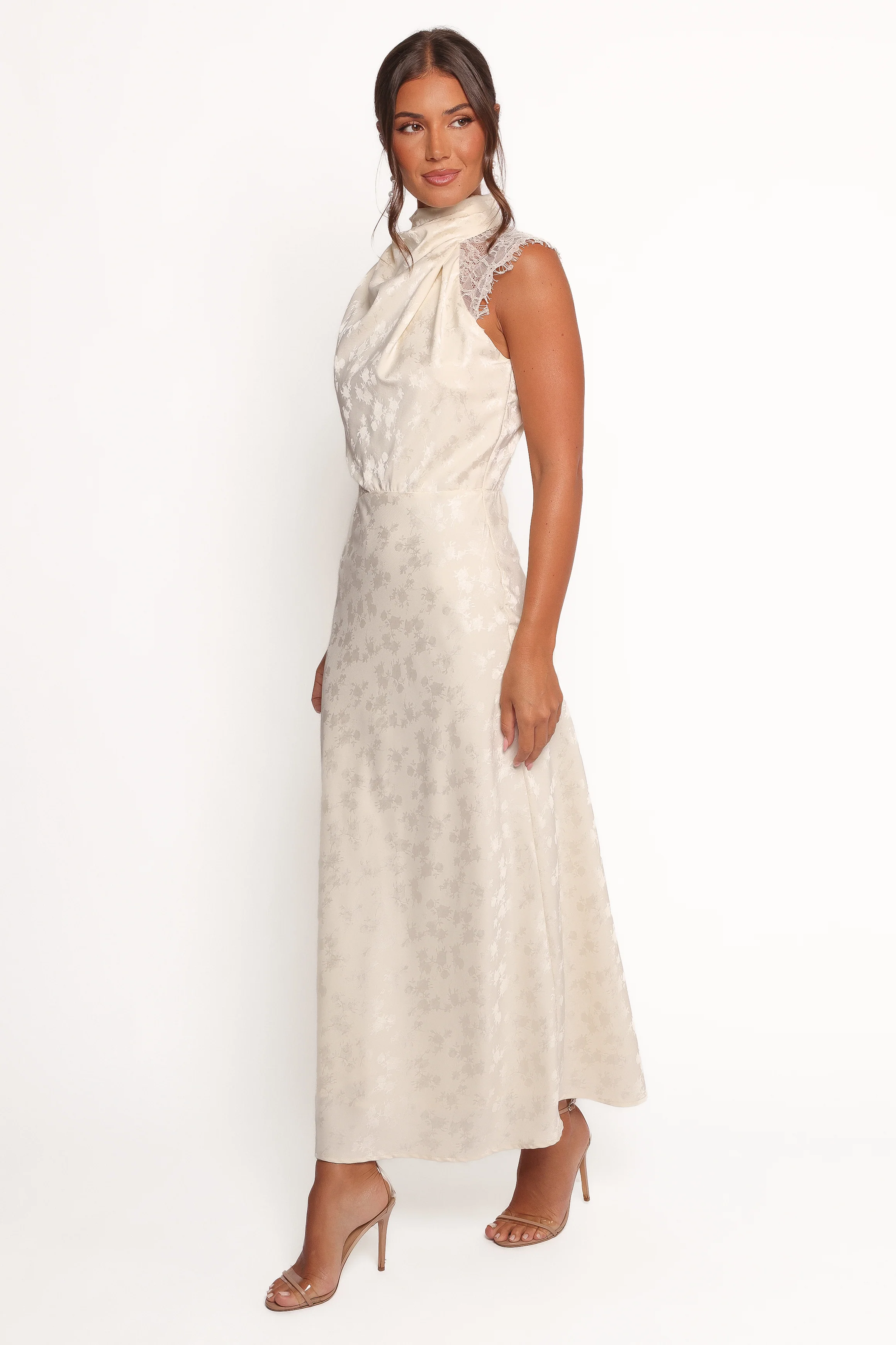 Anabelle Halter Neck Lace Maxi Dress - White