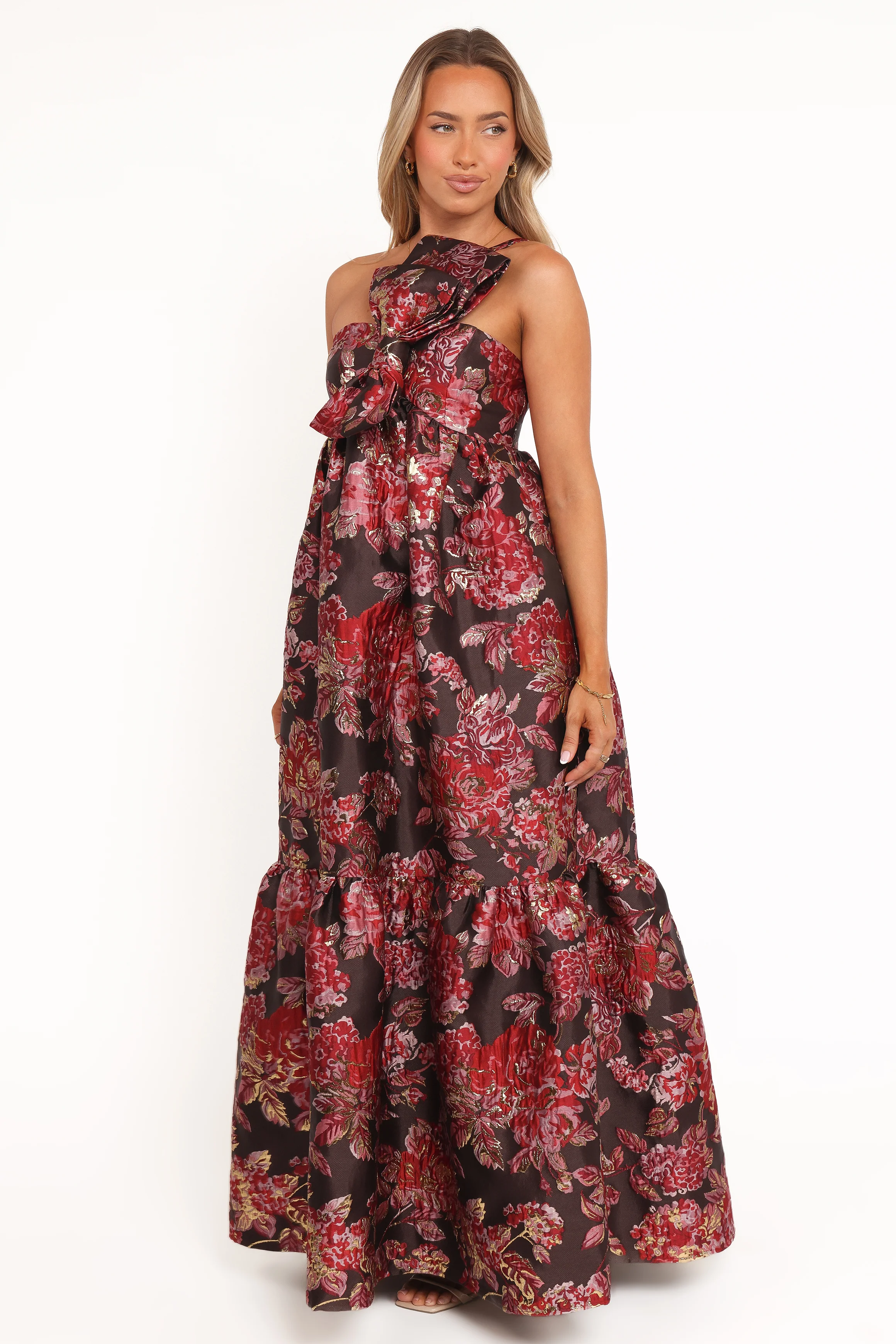 Betina Bow Front Maxi Dress - Brown Floral