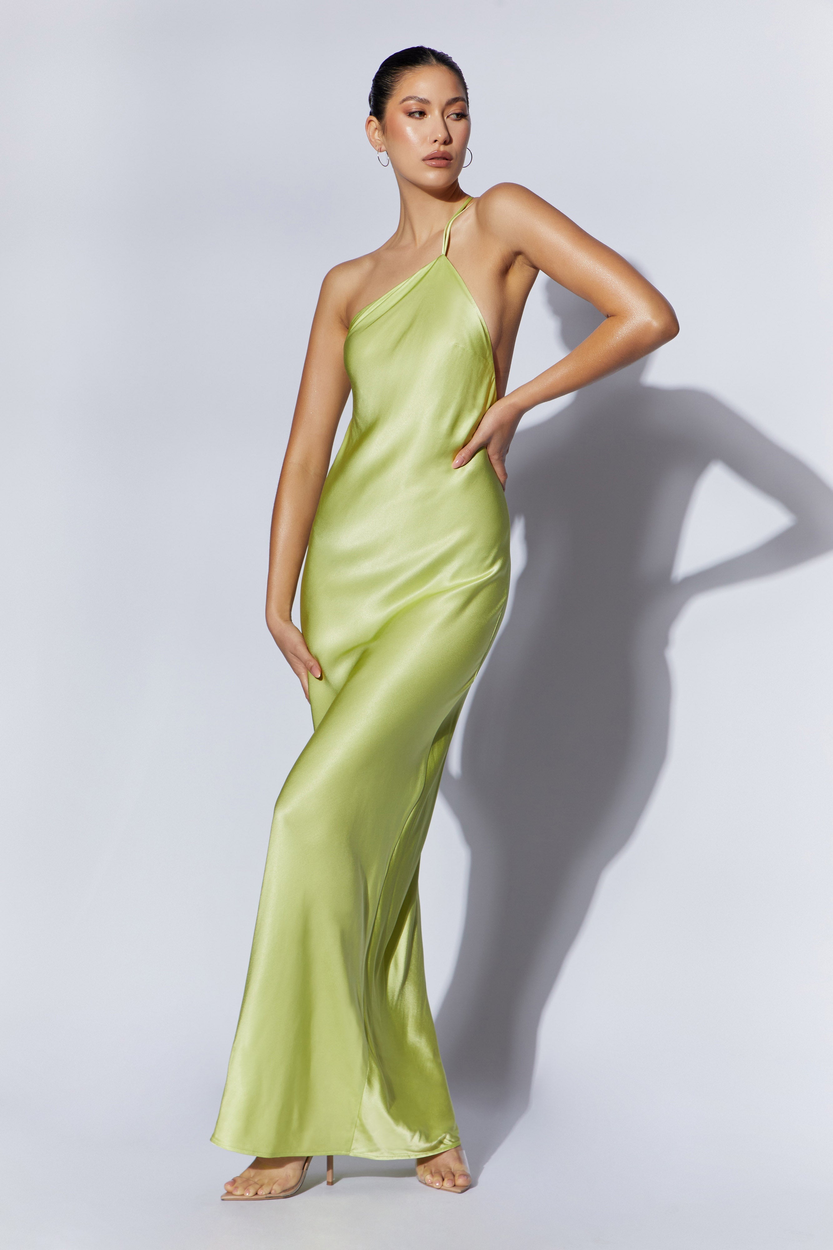 MESHKI Alena One Shoulder Maxi Dress - Pistachio Green