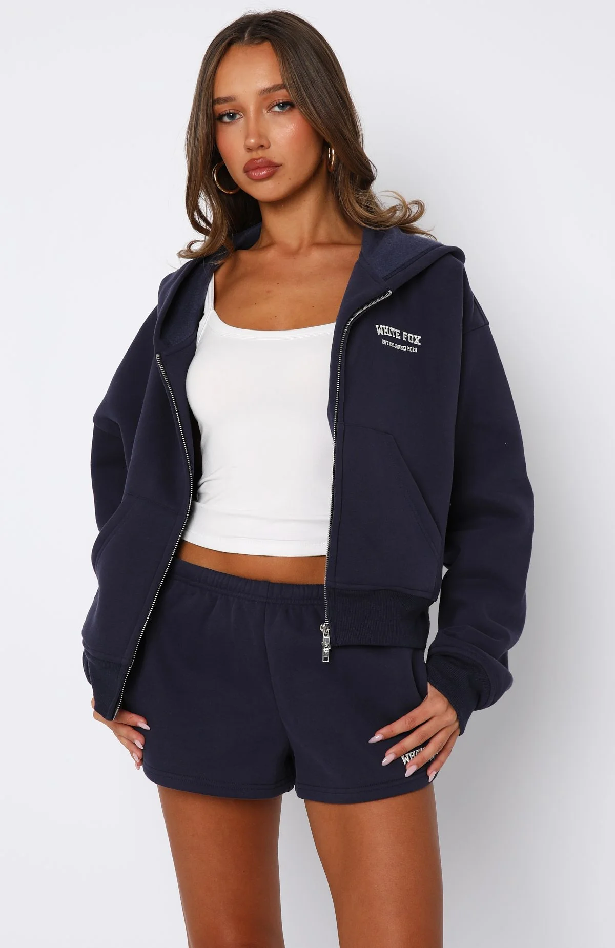 Can't Miss It Boxy Zip Front Hoodie Navy