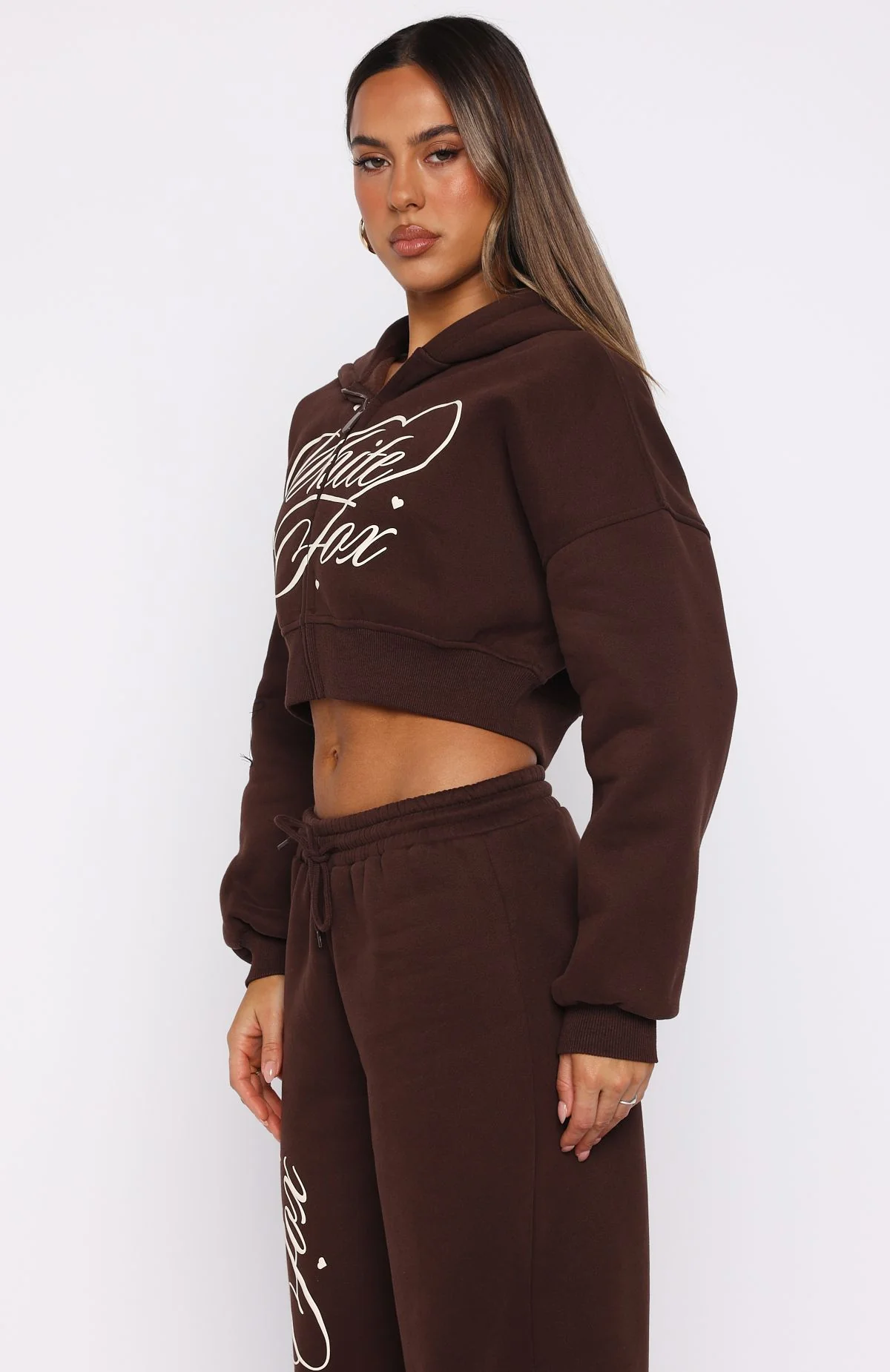 Love You Regardless Cropped Zip Front Hoodie Chocolate