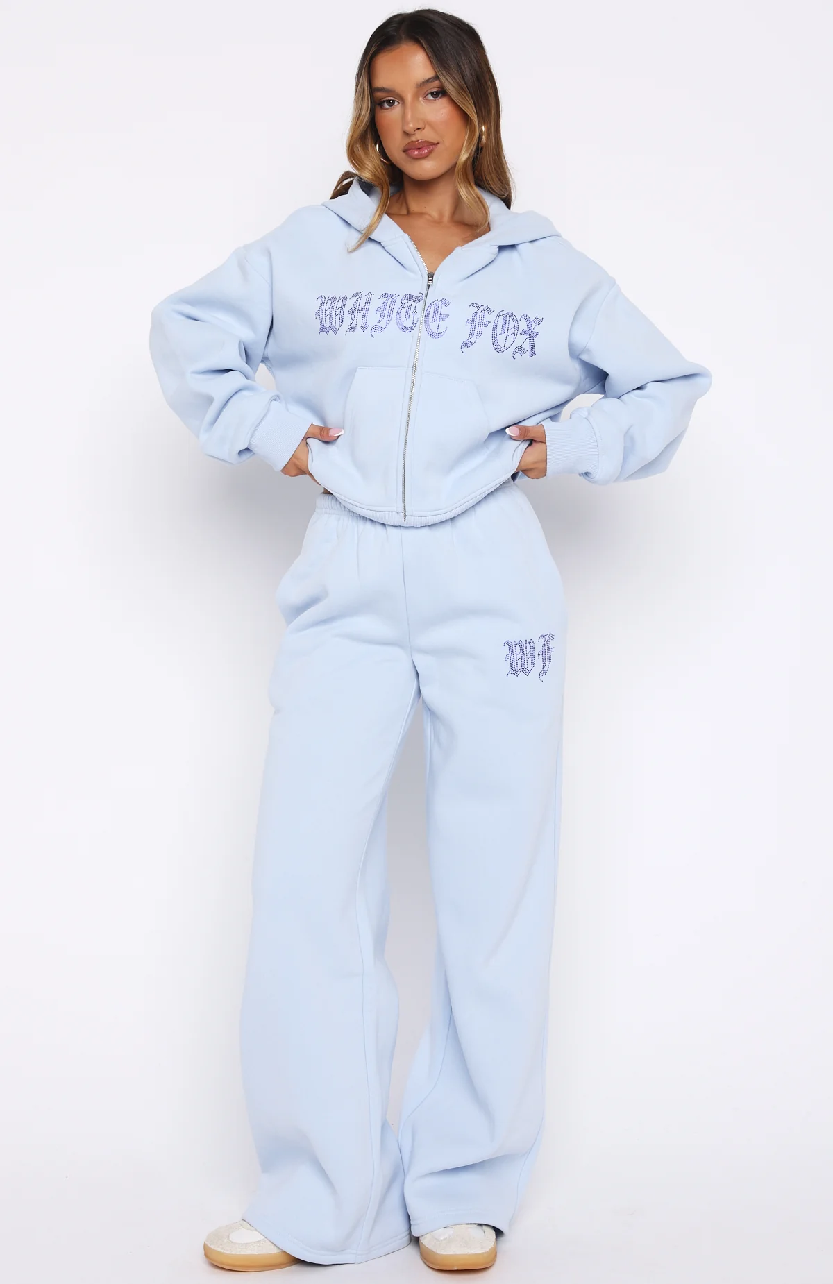 Lucky Ones Boxy Zip Front Hoodie Baby Blue
