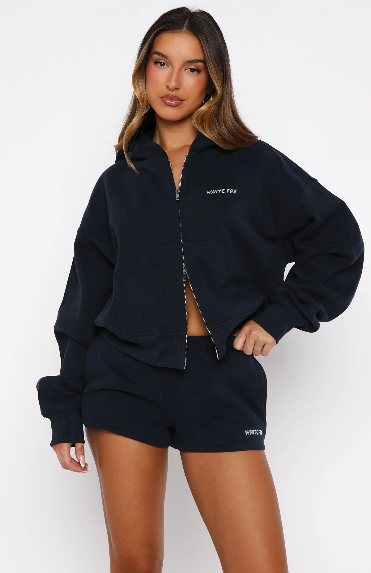 Test Drive Boxy Zip Front Hoodie Dark Navy