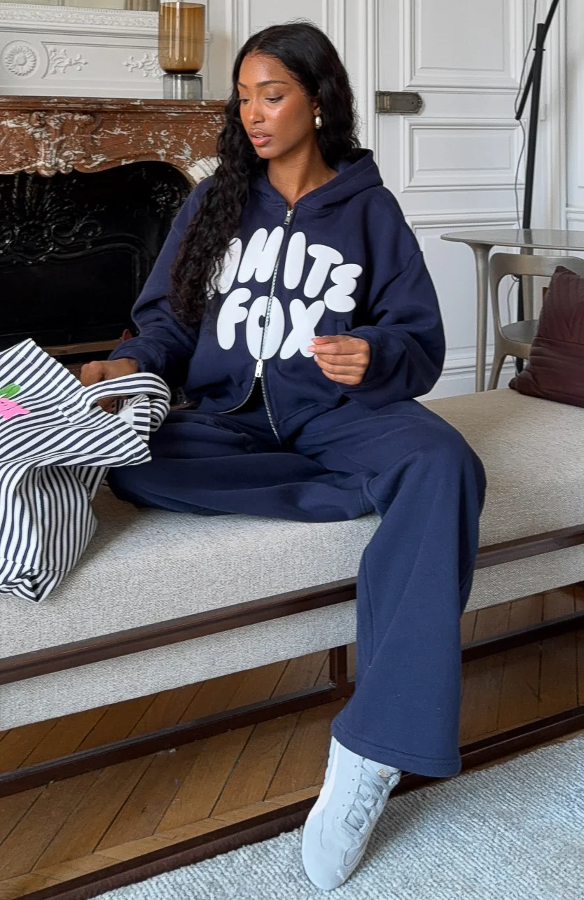 Club 14 Allie Boxy Zip Front Hoodie Navy