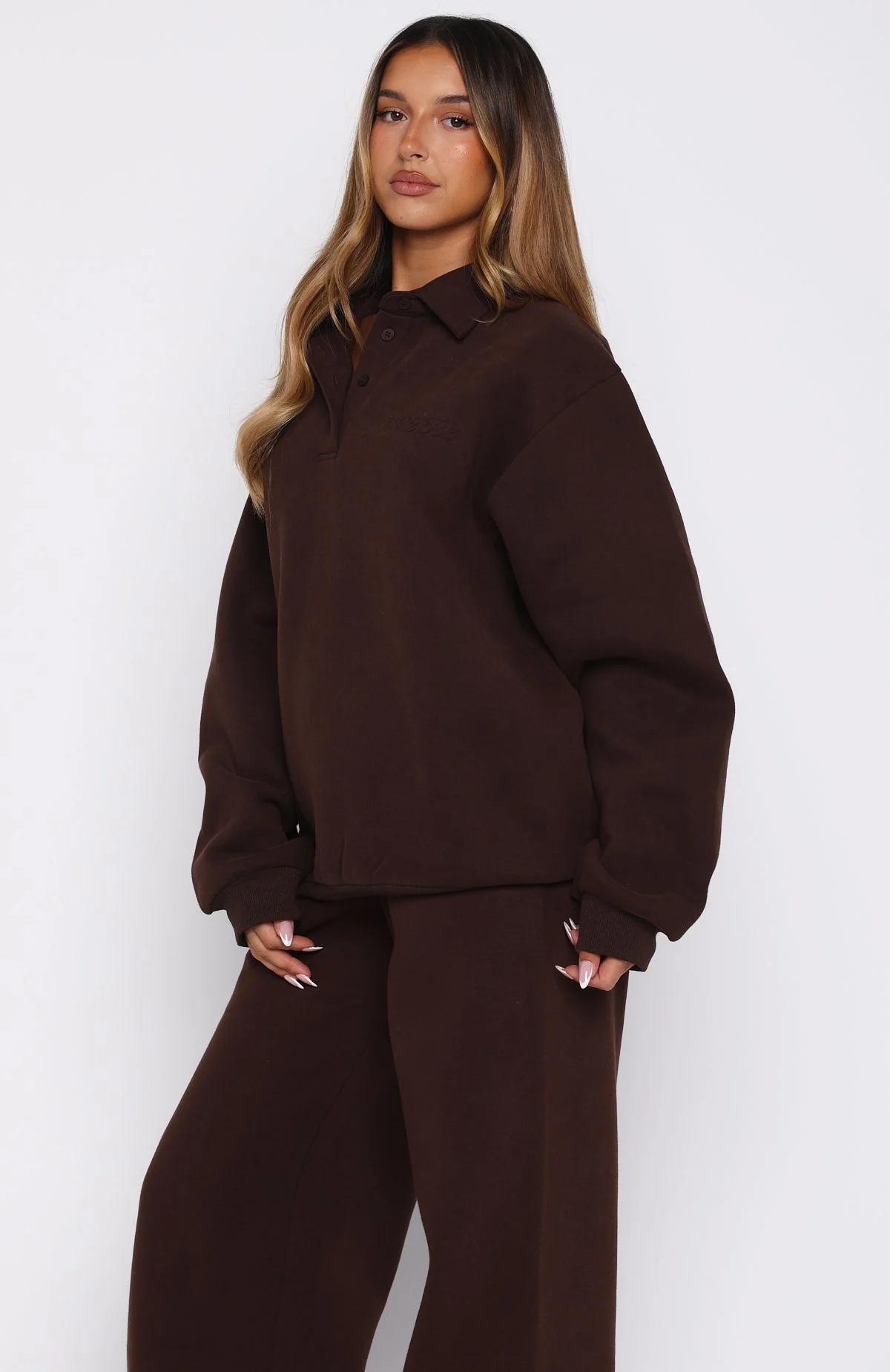 Chill Moves Oversized Henley Sweater Chocolate