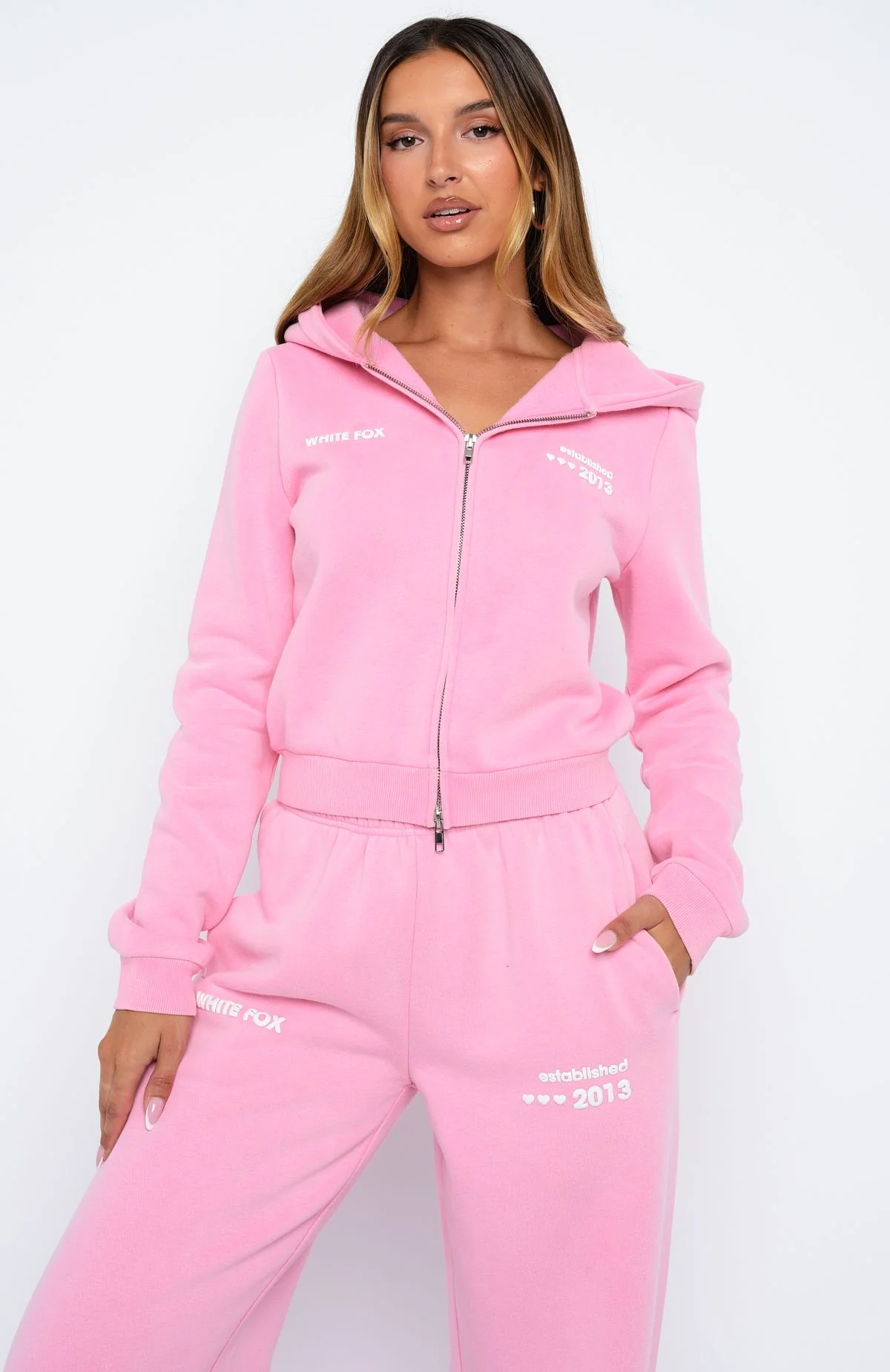 Down For Whatever Slim Zip Front Hoodie Pink Wash
