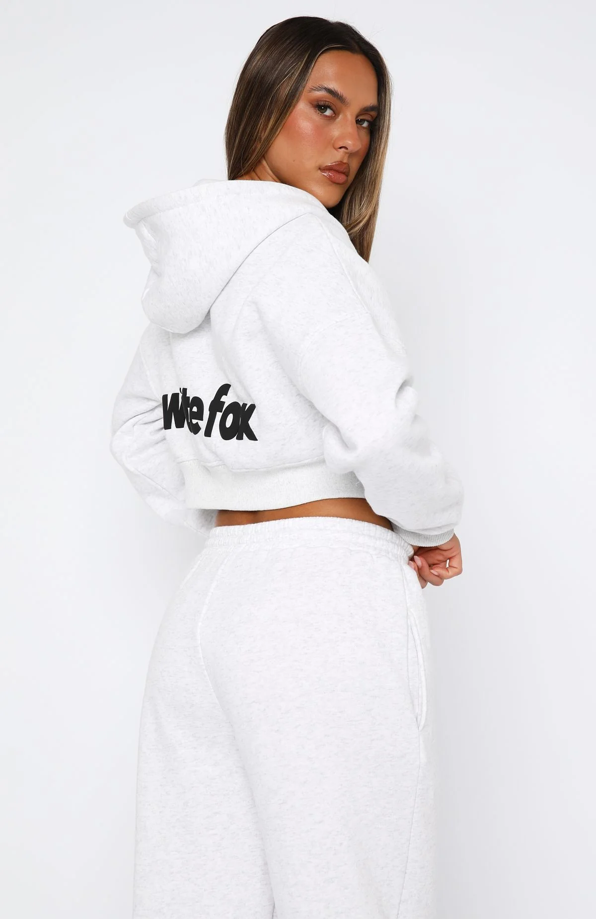 From The Archives Charli Cropped Zip Front Hoodie Grey Marle