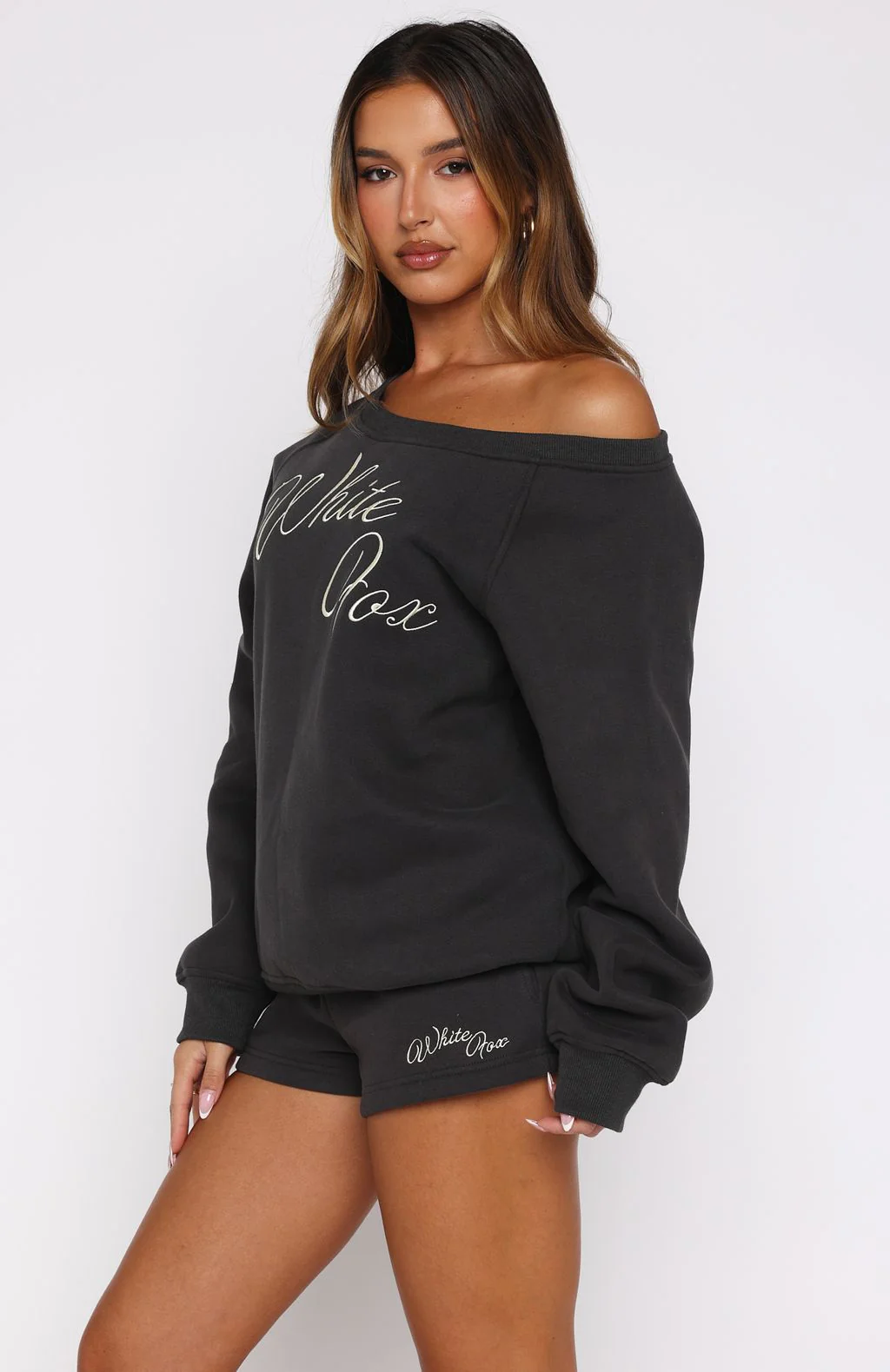 Lucky Thirteen Elsa Off Shoulder Sweater Charcoal