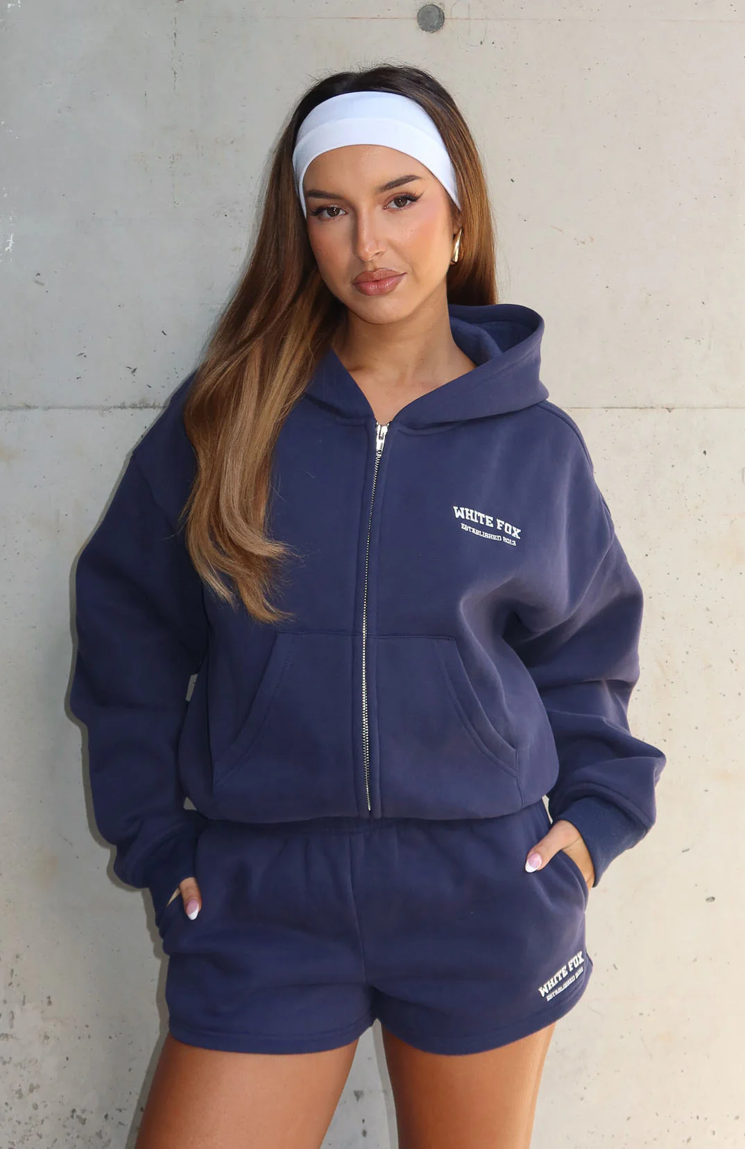 Can't Miss It Boxy Zip Front Hoodie Navy