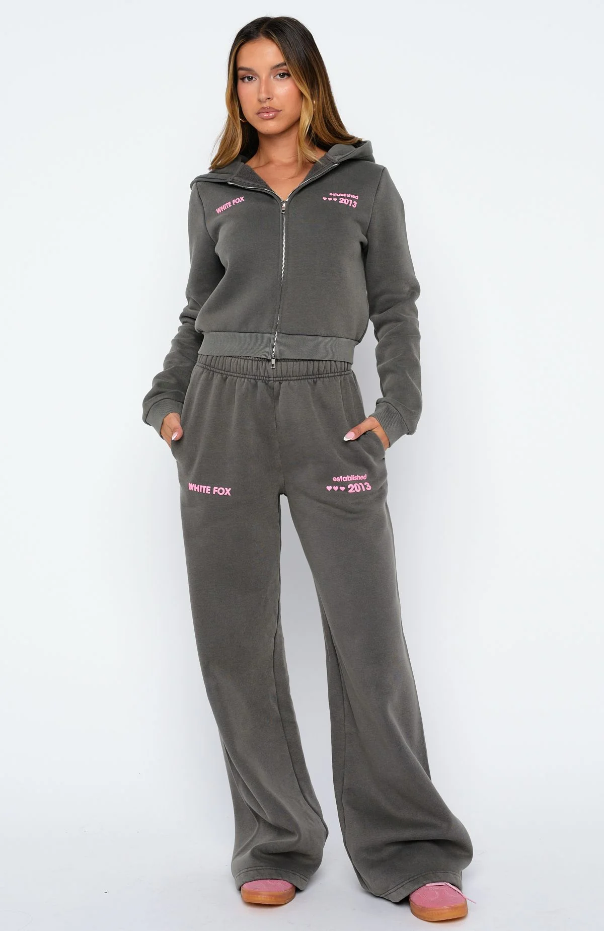 Down For Whatever Wide Leg Sweatpants Charcoal Wash