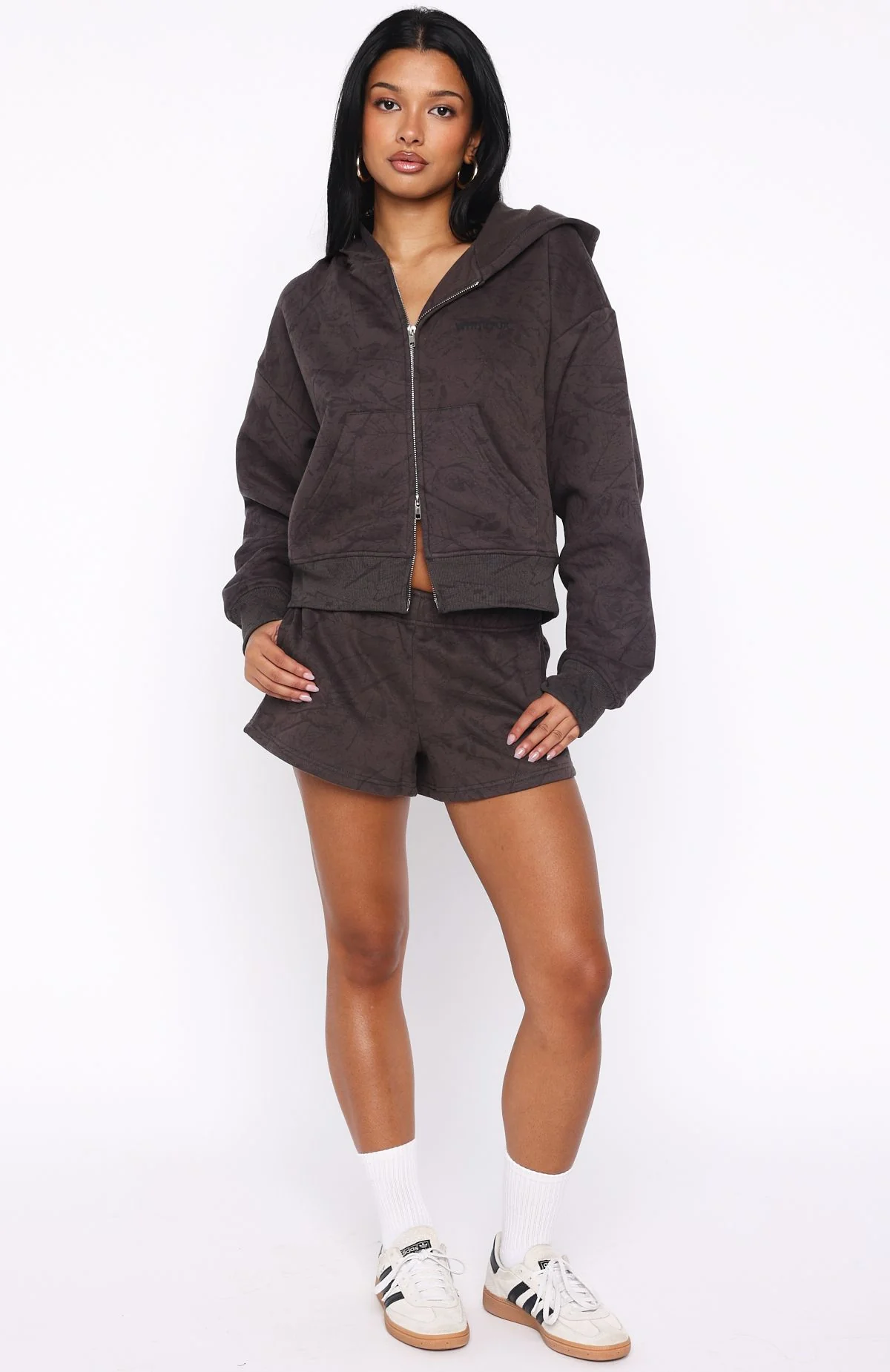 Hiding Away Boxy Zip Front Hoodie Dark Camo