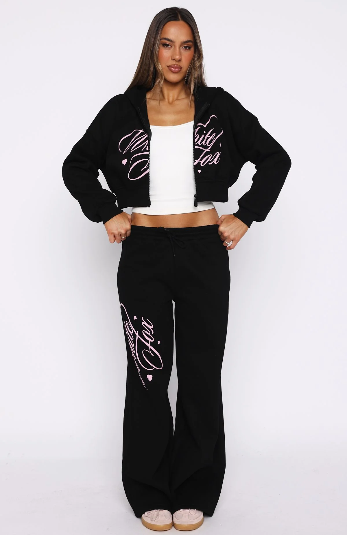 Love You Regardless Cropped Zip Front Hoodie Black