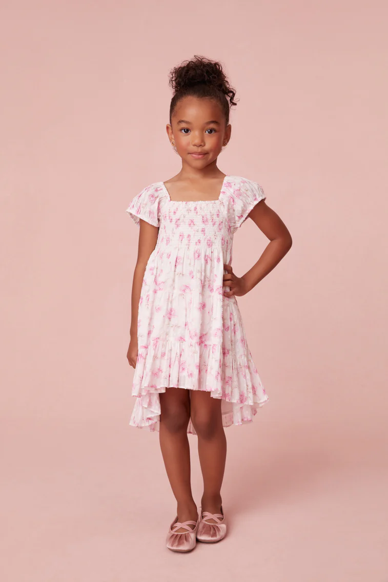 Girls Muriella Fragrance Print Flutter Sleeve Dress