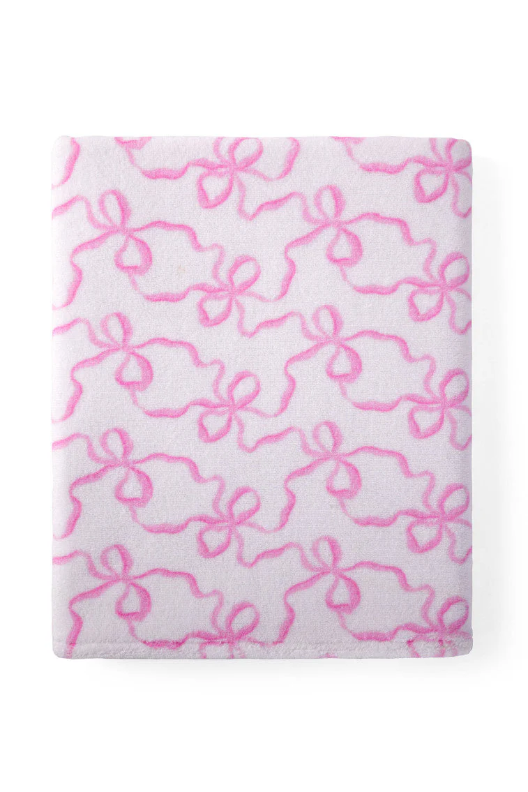 Cotton Bath Towel in Bow Print- PINK BONNET