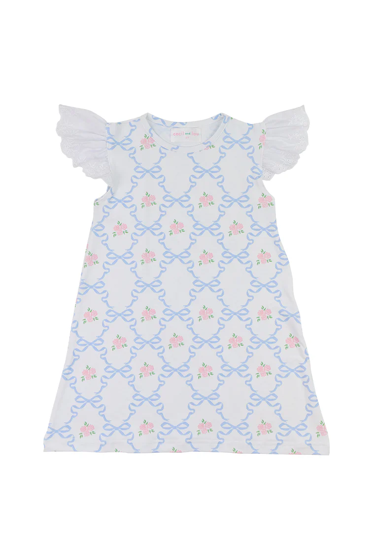 Cecil & Lou Girls Rose and Blue Bow Knit Dress