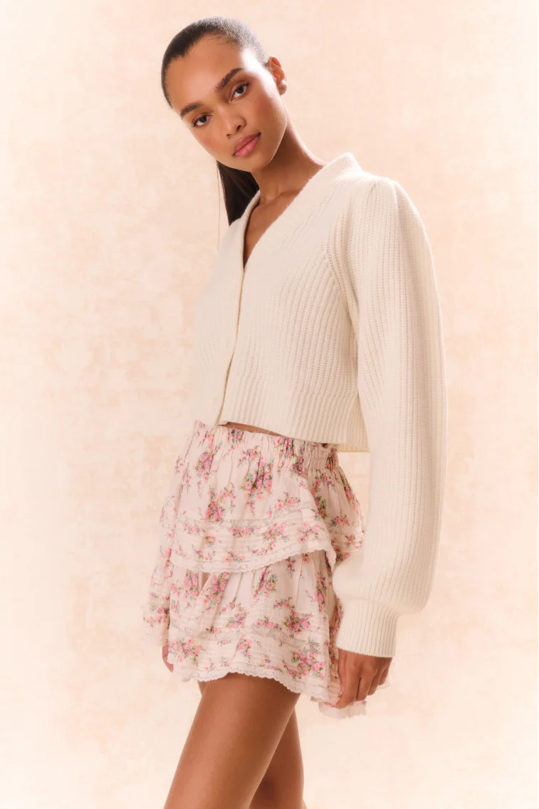 Ruffle Mini Lace-Trimmed Floral Skirt