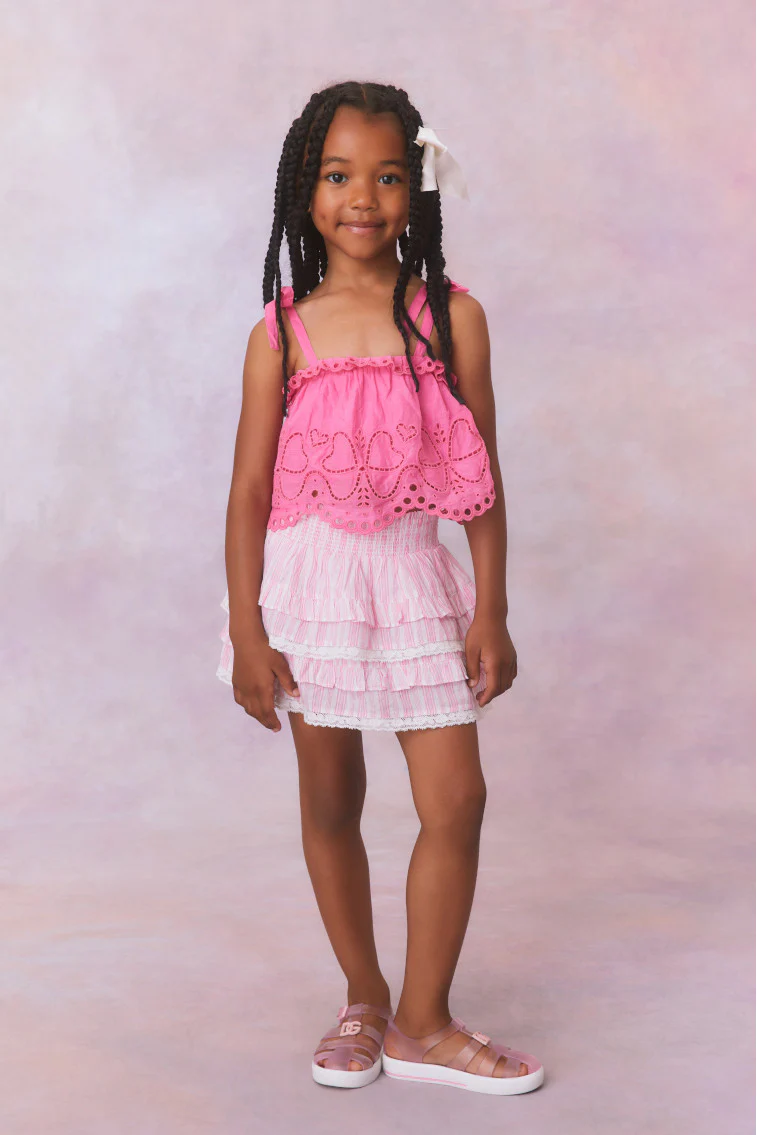Girls Billie Cotton Stripe Skirt- CAPTIVA PINK