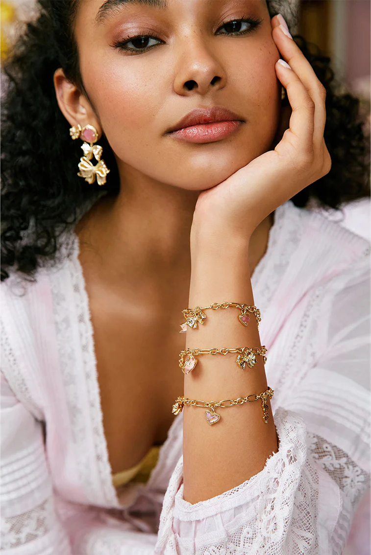 Kendra Scott x LoveShackFancy Gold Charm Bracelet in Pink Mix