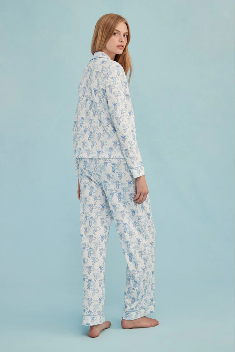 Roller Rabbit x LoveShackFancy Pastiche De Monkey Women's Long Sleeve Polo Pajama