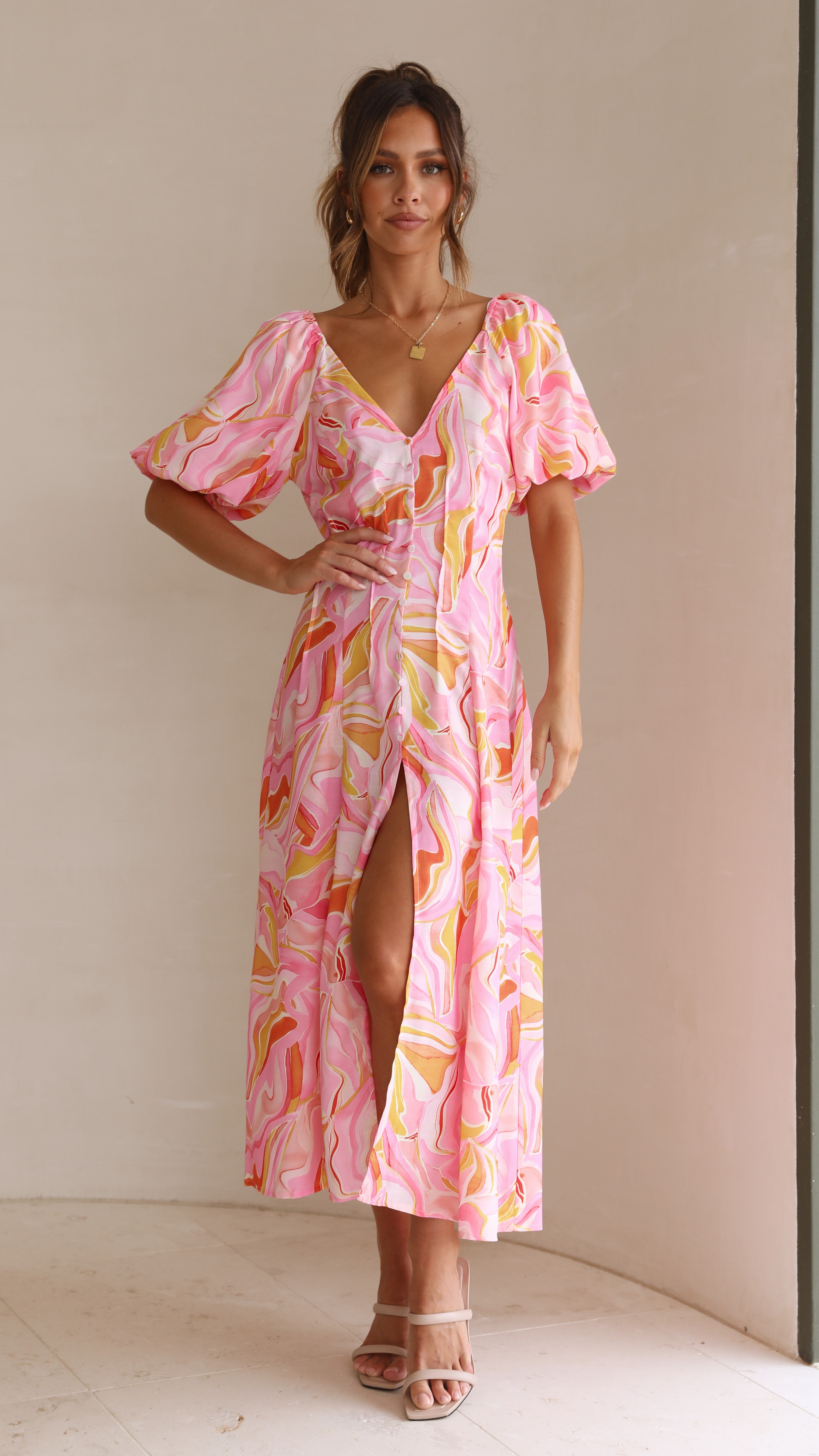 Louise Midi Dress - Pink