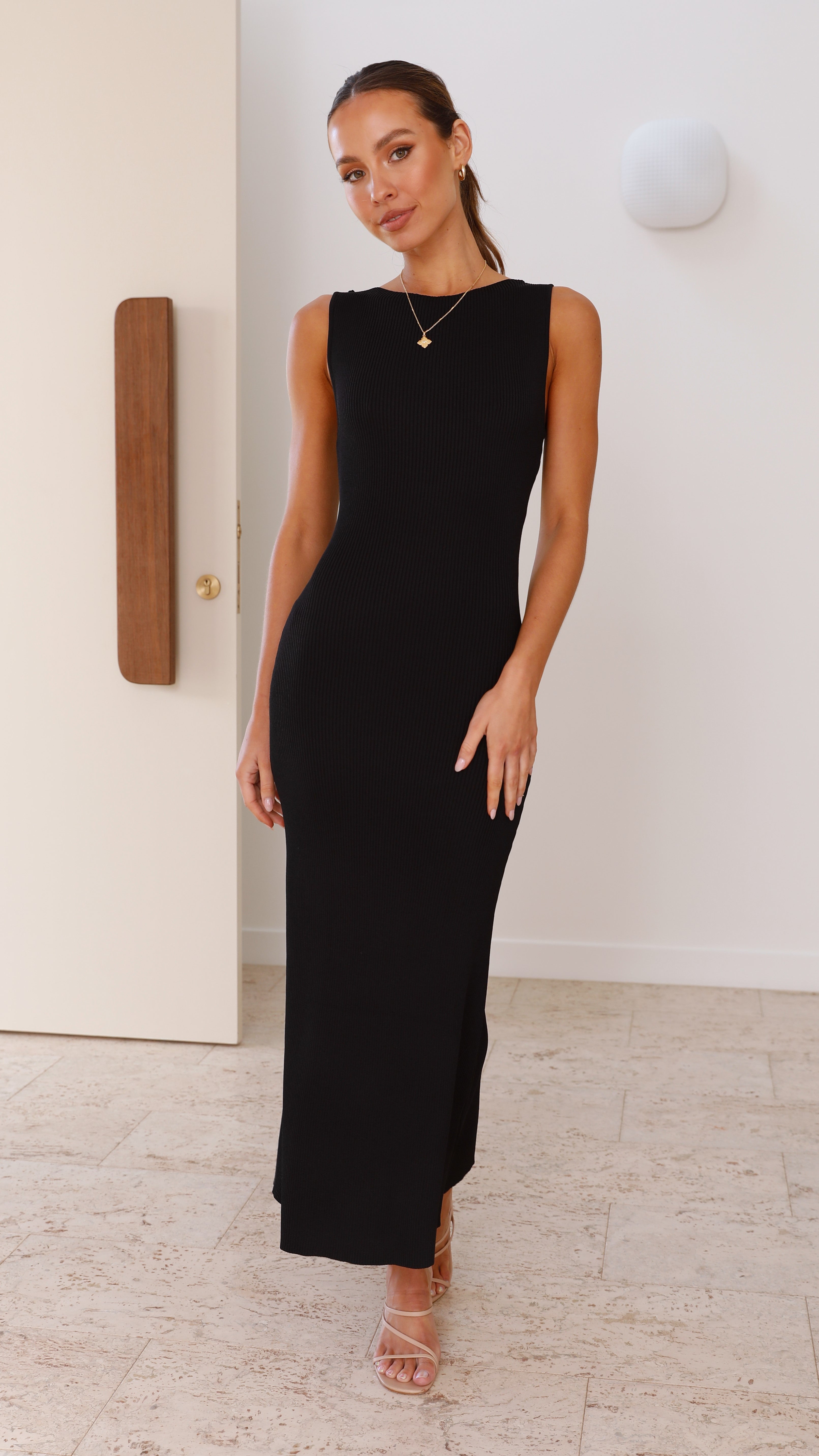 Delilah Knit Maxi Dress - Black