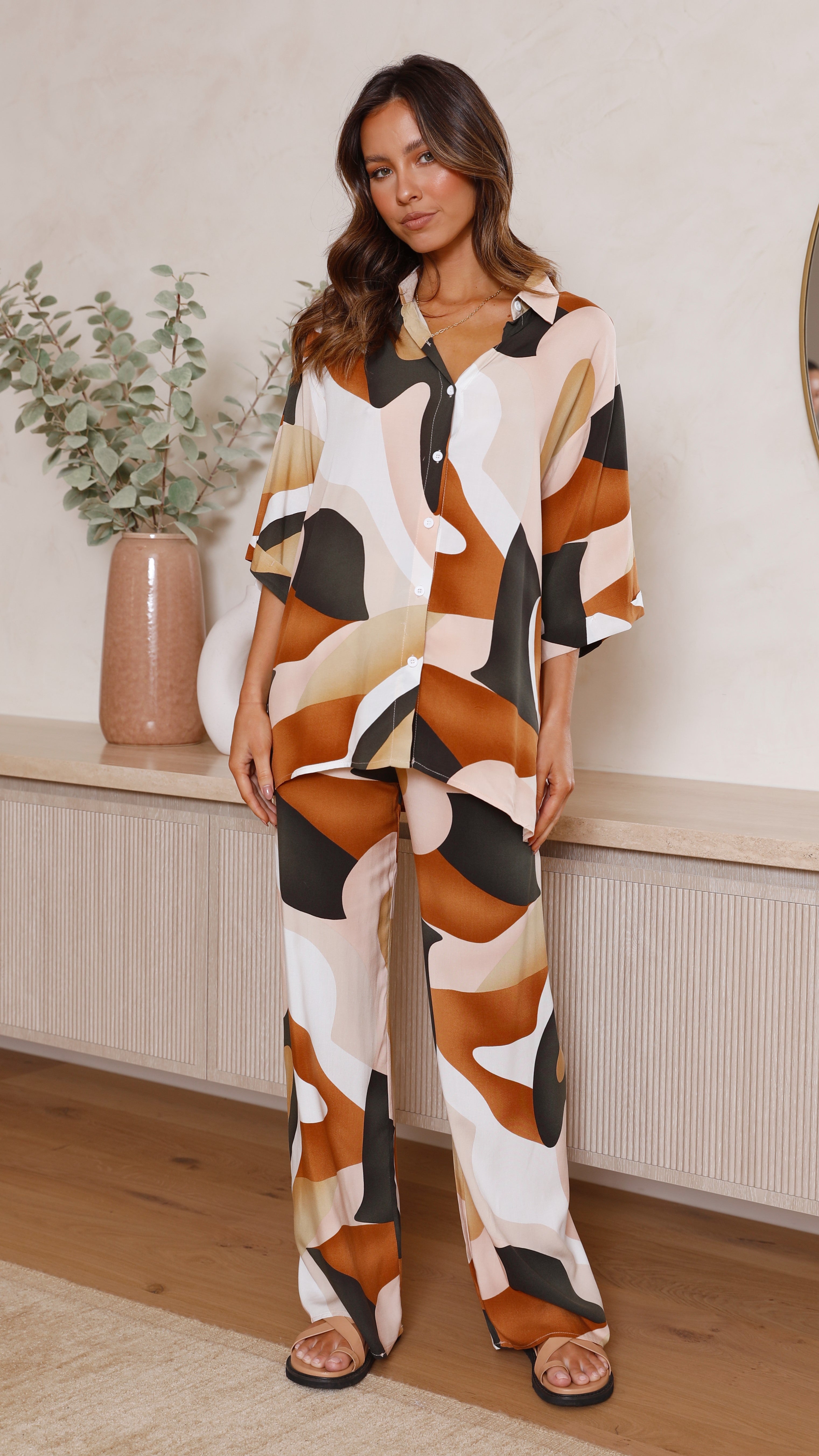 Bailie Shirt and Pants Set - Brown/Orange