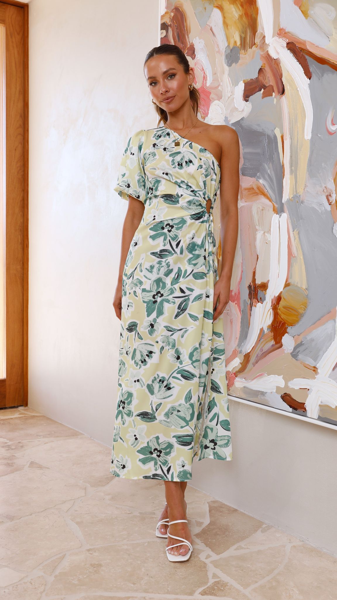 Bethany Midi Dress - Yellow/Green Floral