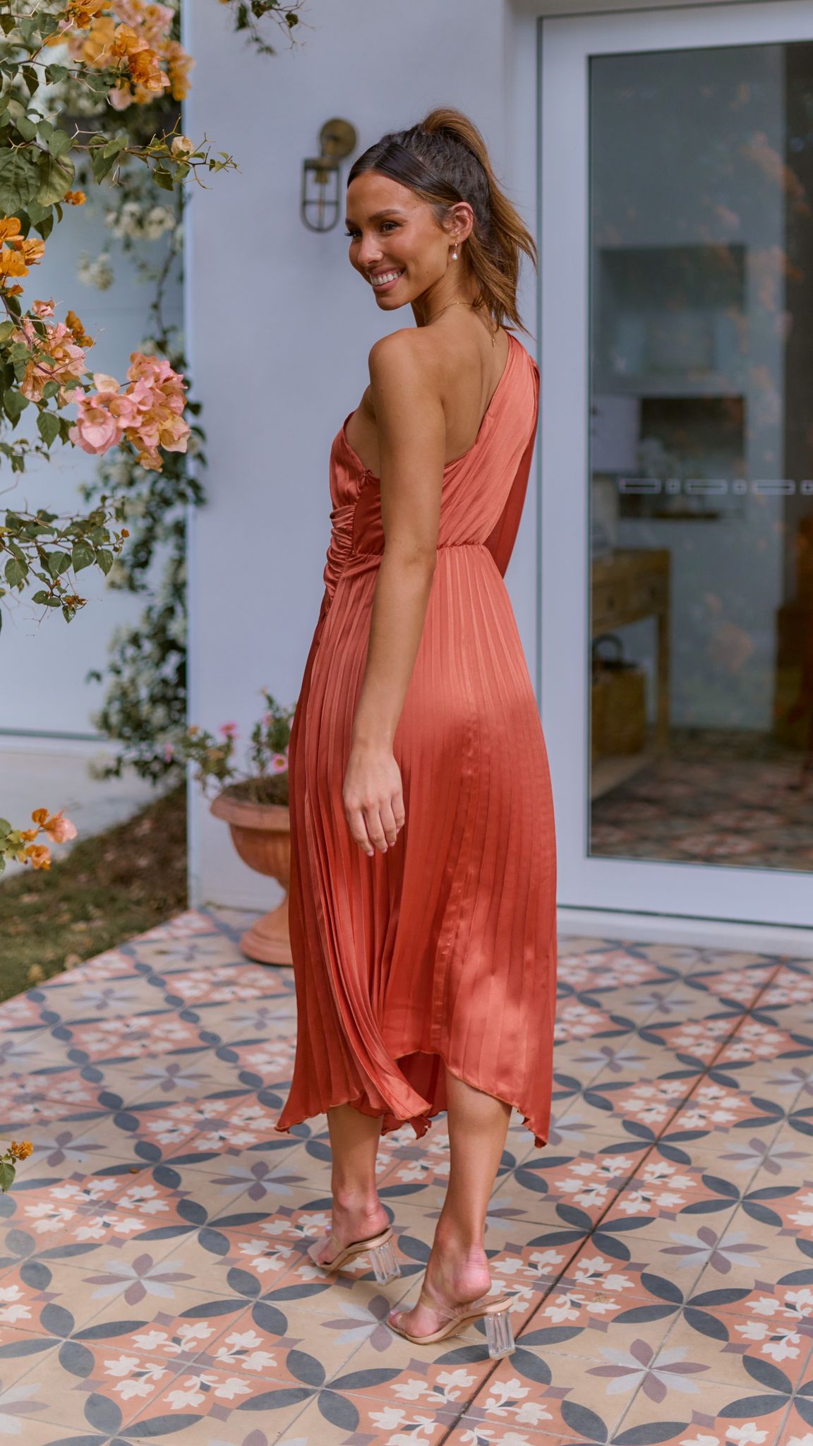 Brooklyn One Shoulder Midi Dress - Copper