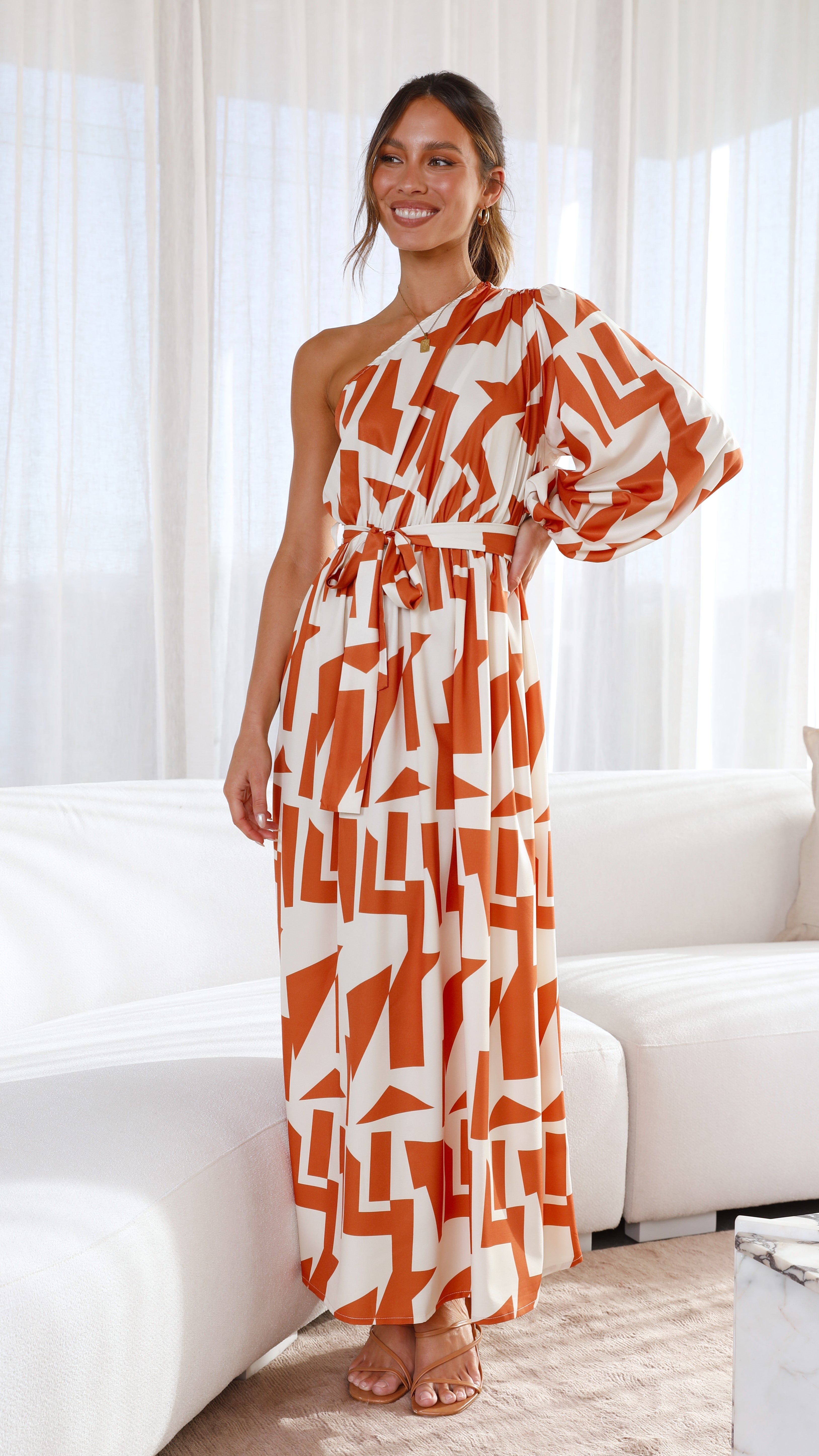 Melanie Maxi Dress - Orange/Rust Print