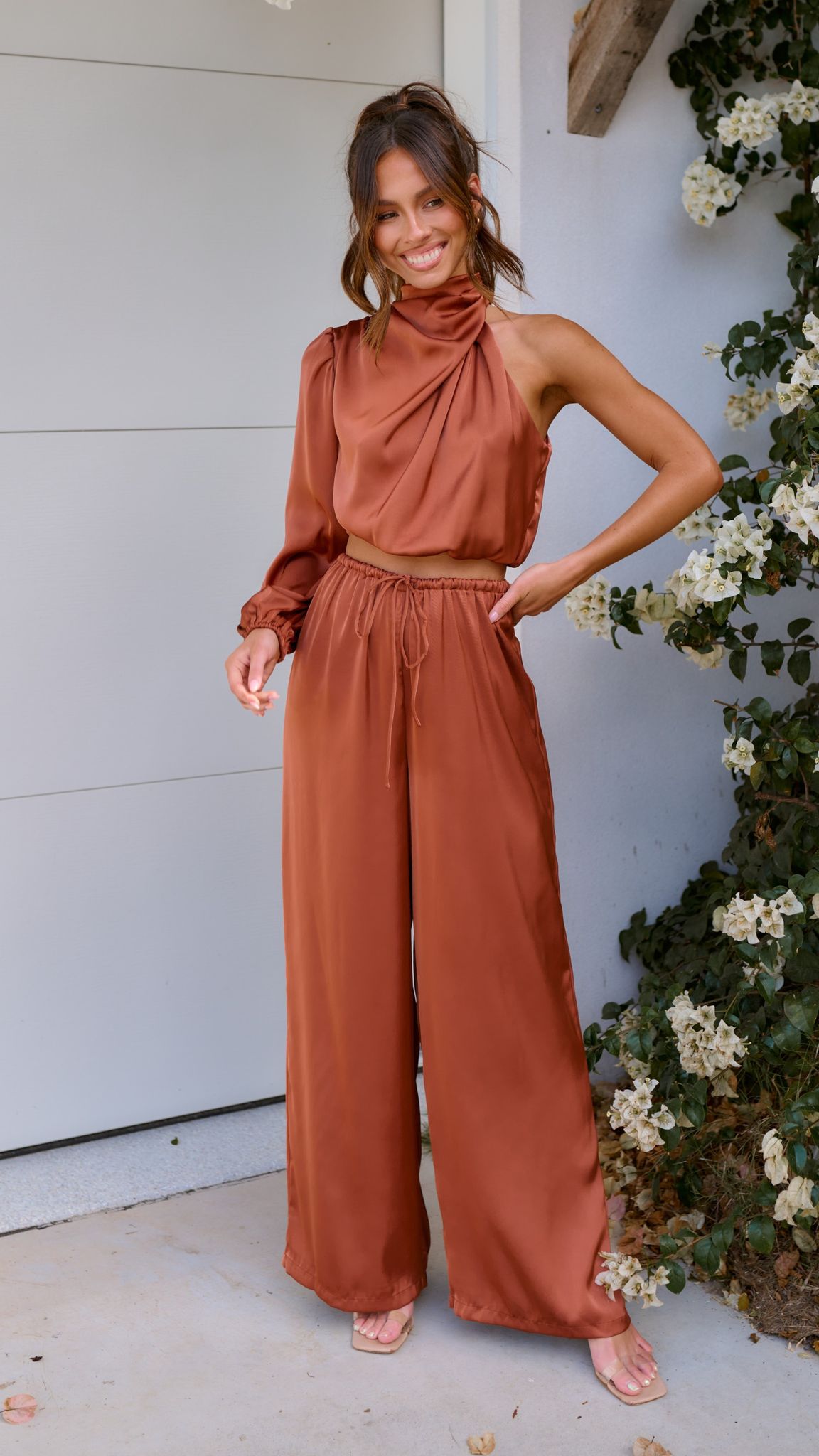 Esther One Shoulder Long Sleeve Top - Copper