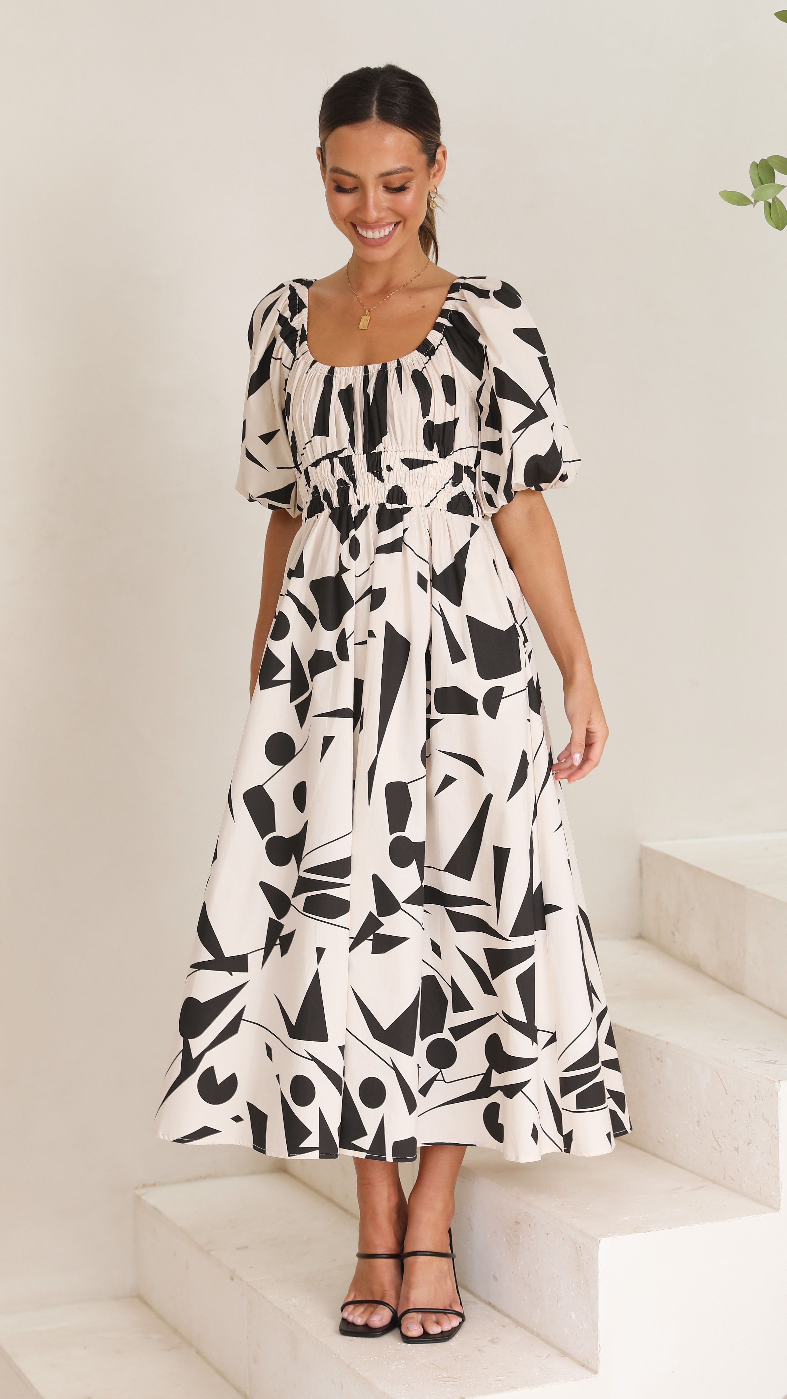 Mel Midi Dress - Beige/Black