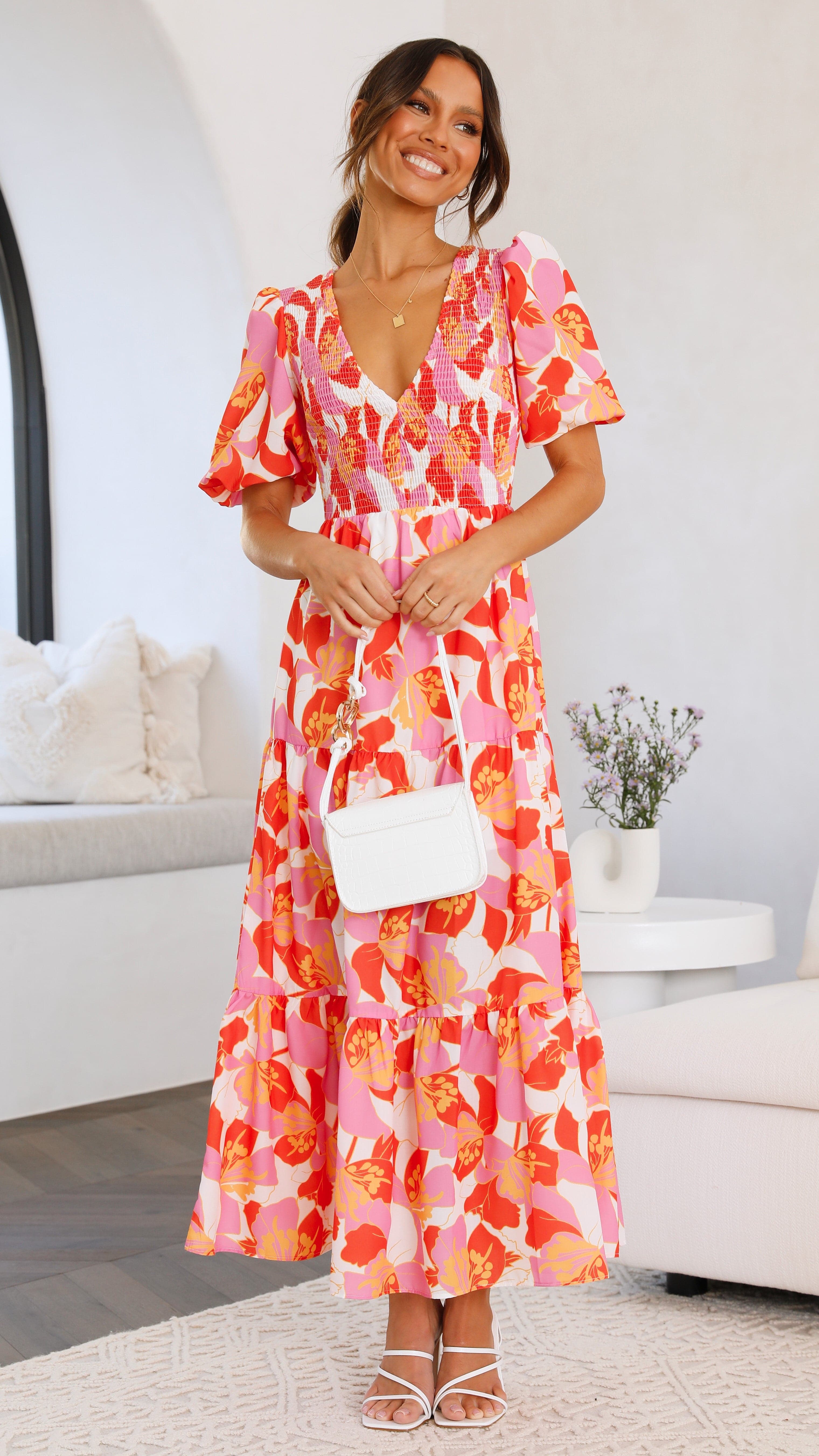 Abbie Maxi Dress - Orange Floral