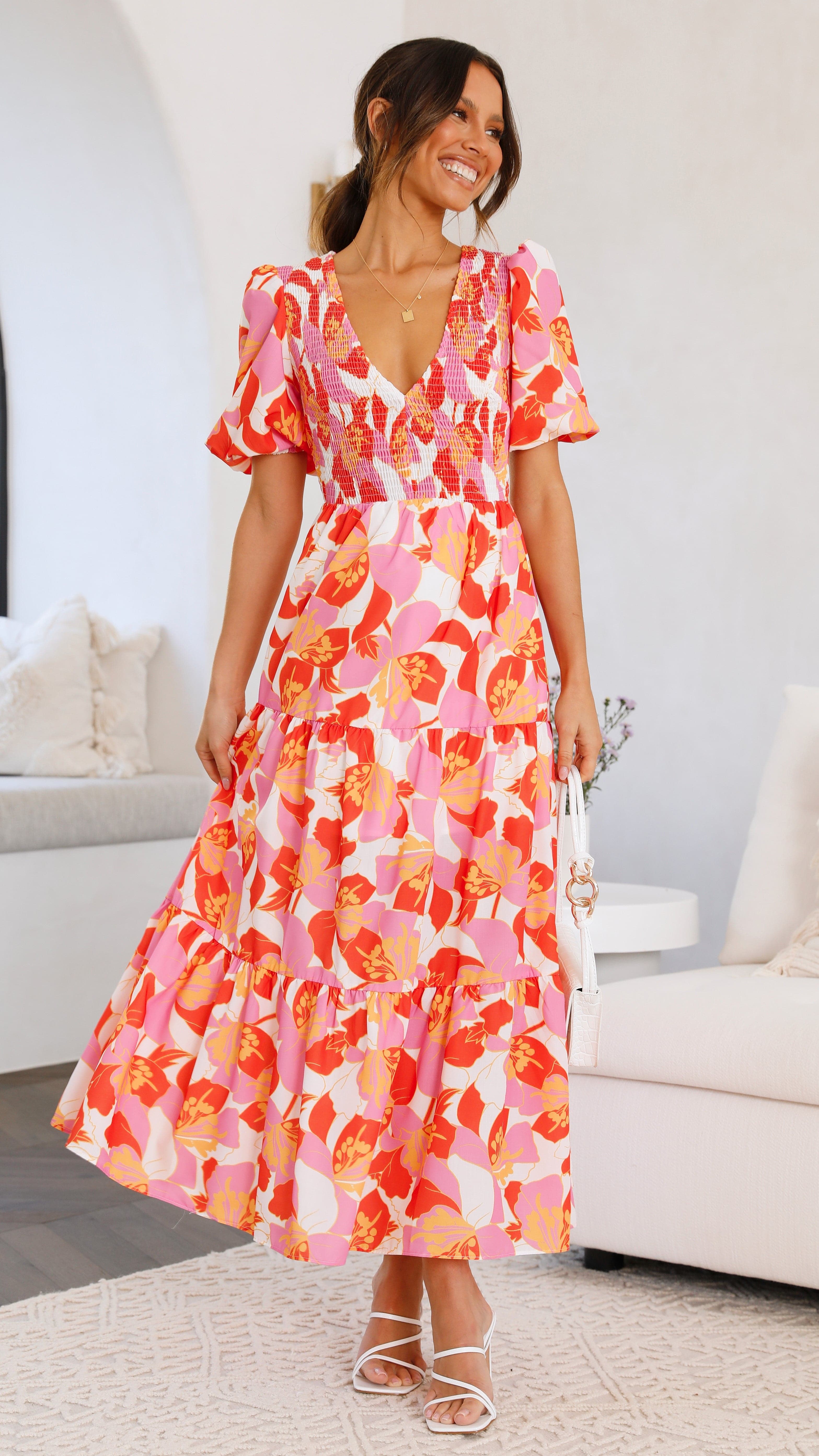 Abbie Maxi Dress - Orange Floral